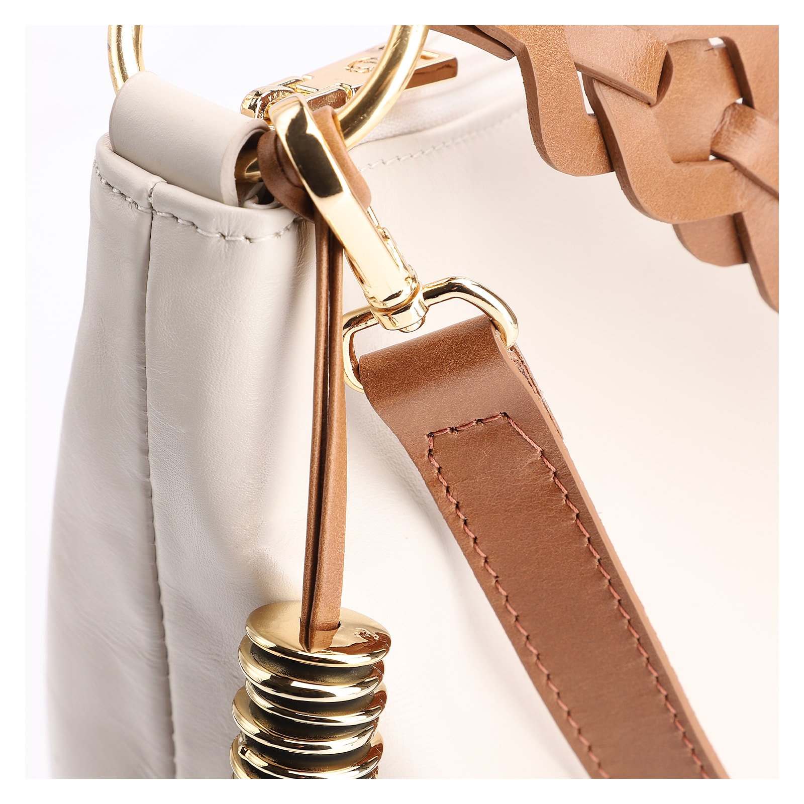 Bolsa Hobo Couro Off White/Marrom