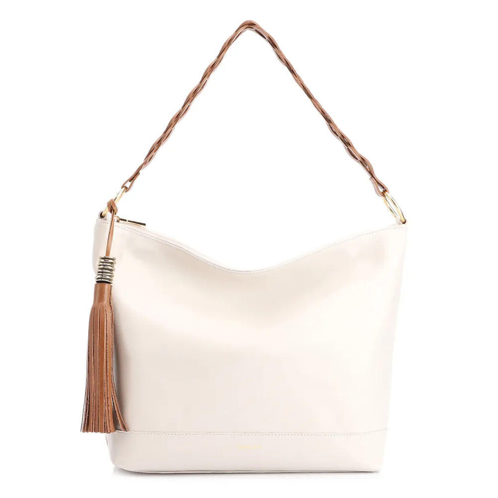 Bolsa Hobo Couro Off White/Marrom
