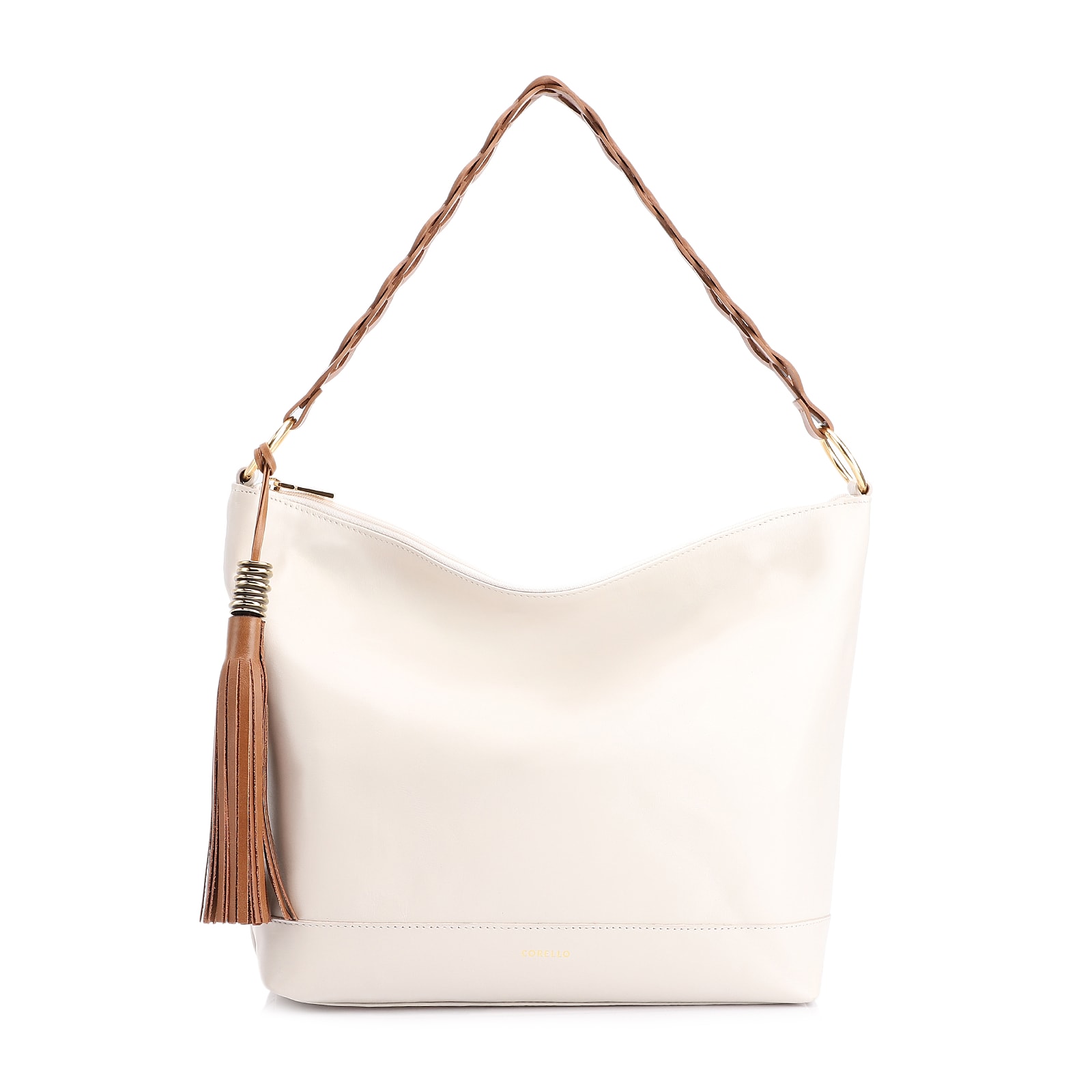 Bolsa Hobo Couro Off White/Marrom