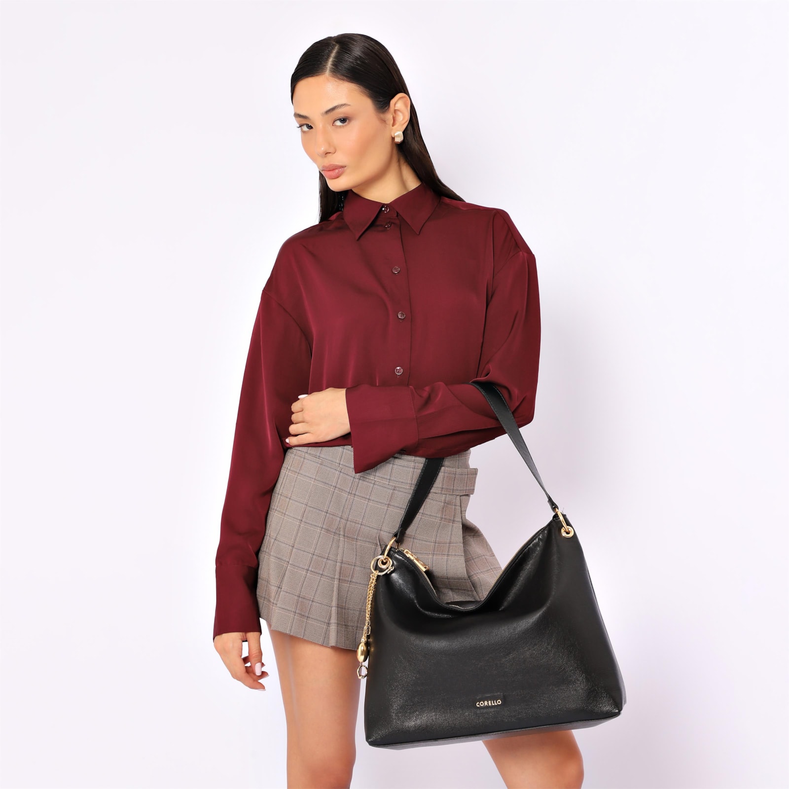 Bolsa Hobo Couro Preto