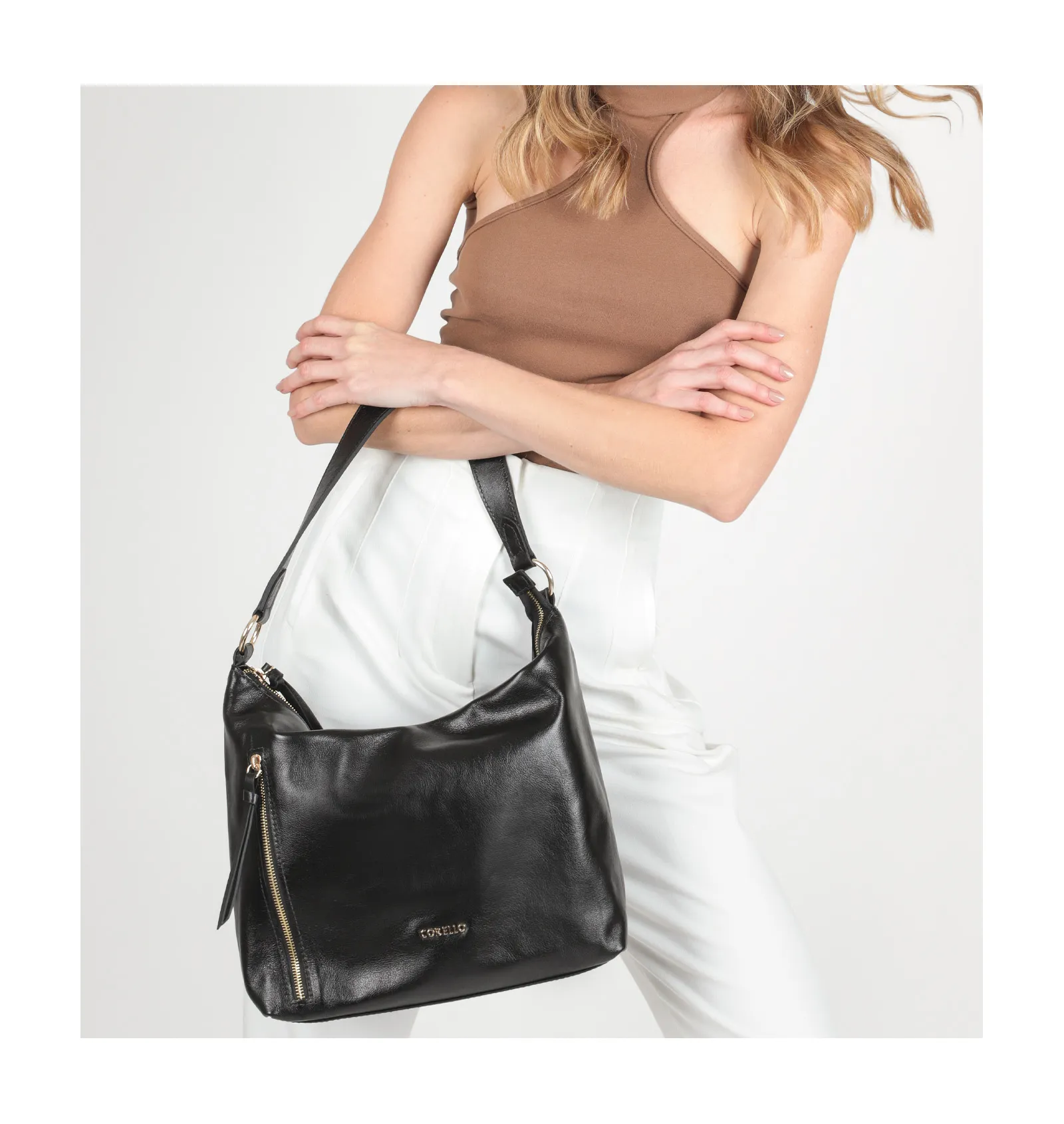 Bolsa Hobo Couro Preto