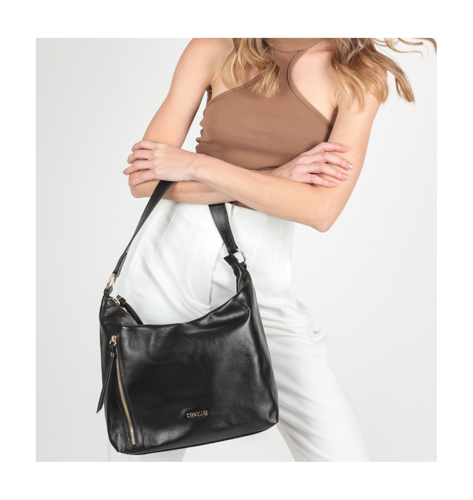 Bolsa Hobo Couro Preto