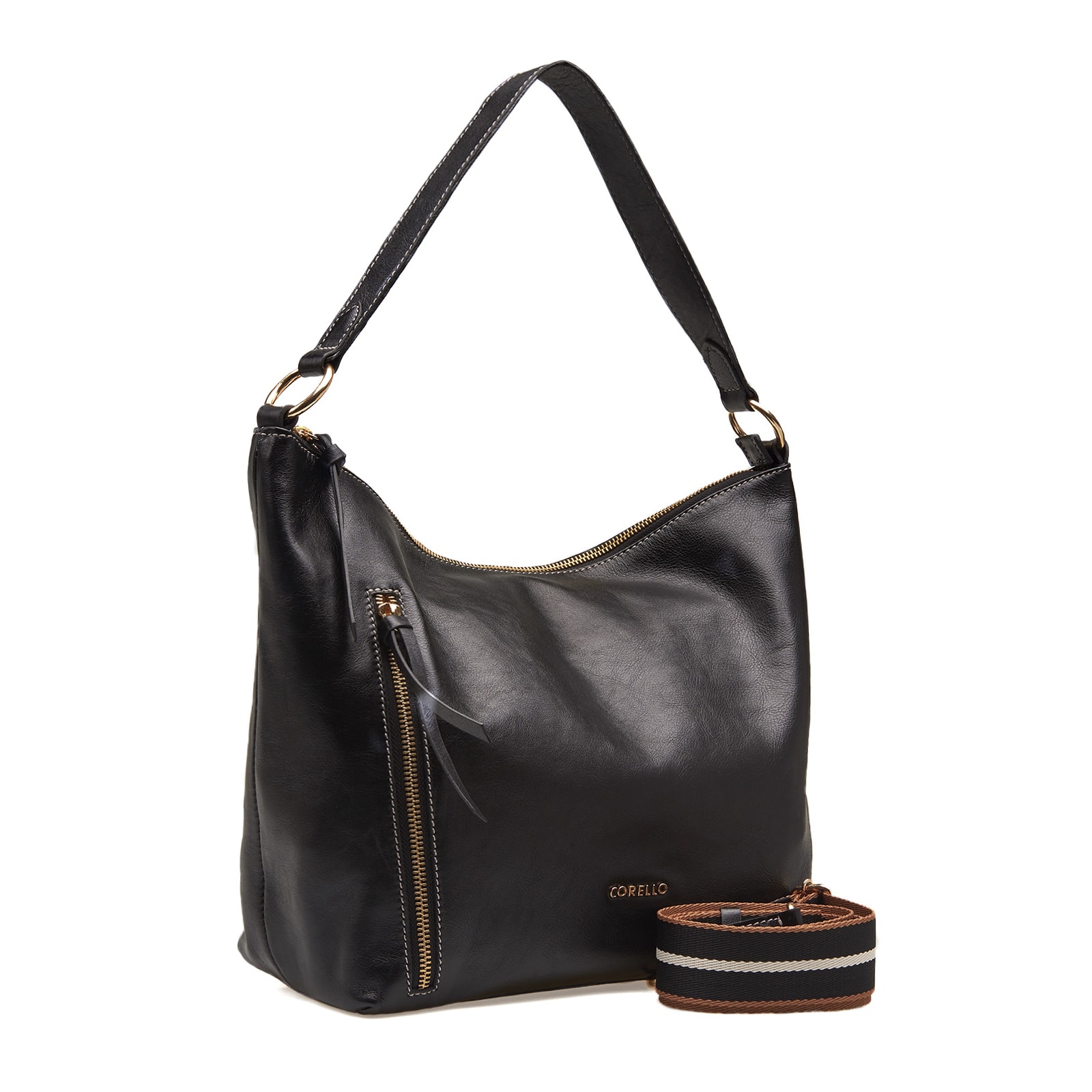 Bolsa Hobo Couro Preto