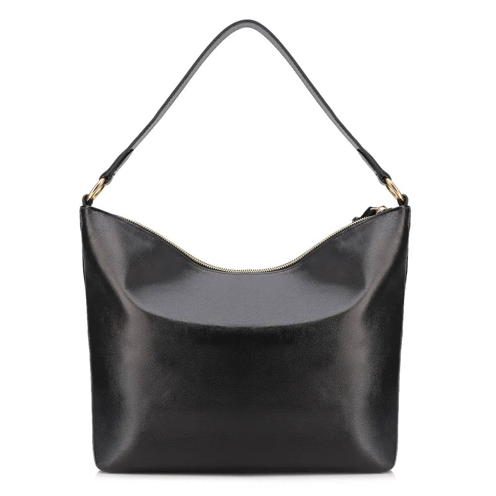 Bolsa Hobo Couro Preto  Zíper Lateral - imagem 4