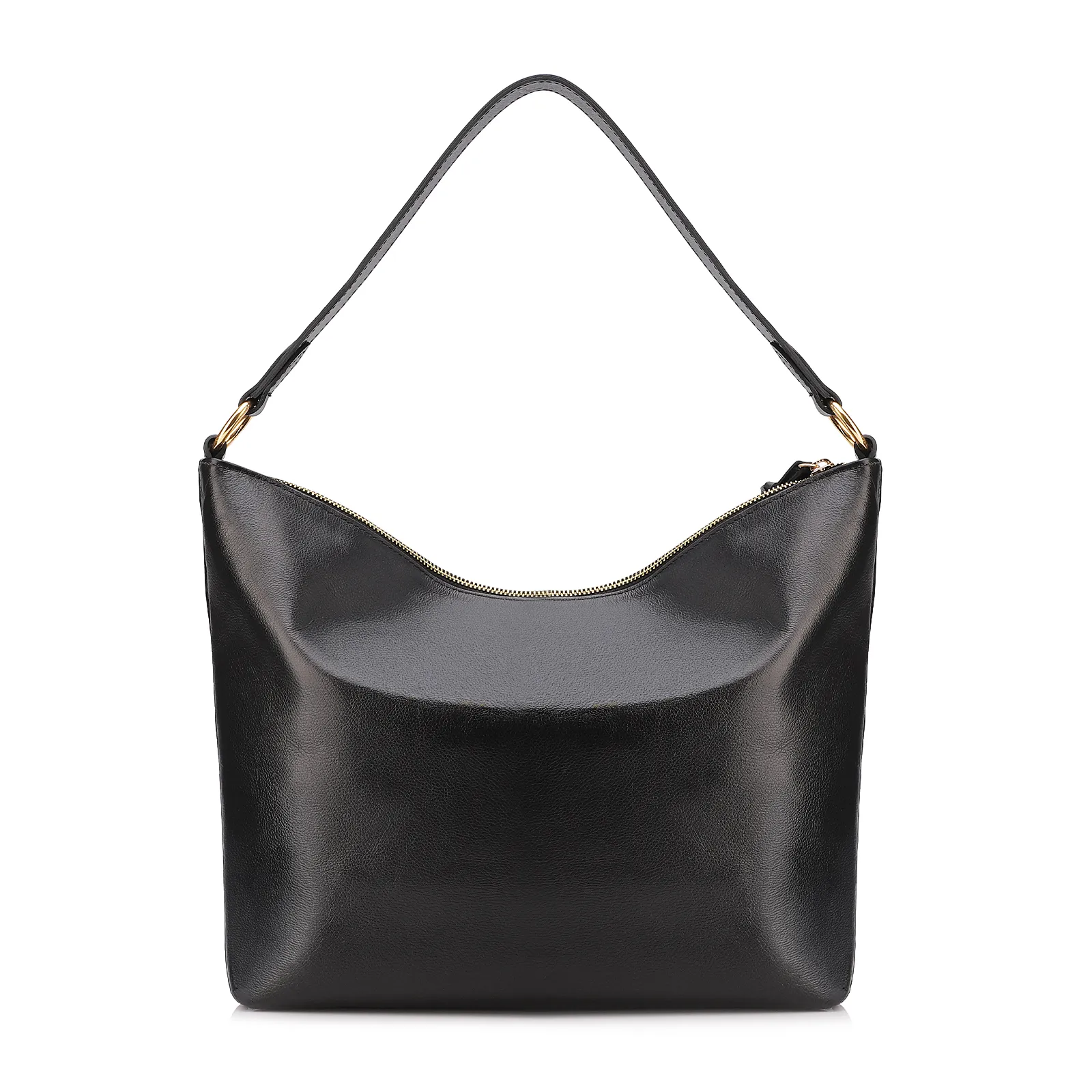 Bolsa Hobo Couro Preto Zíper Lateral