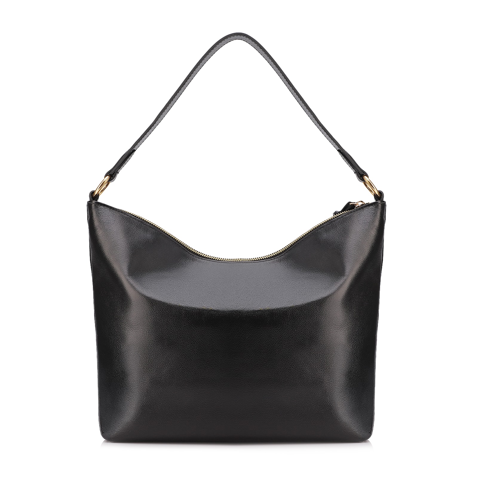 Bolsa Hobo Couro Preto Zíper Lateral