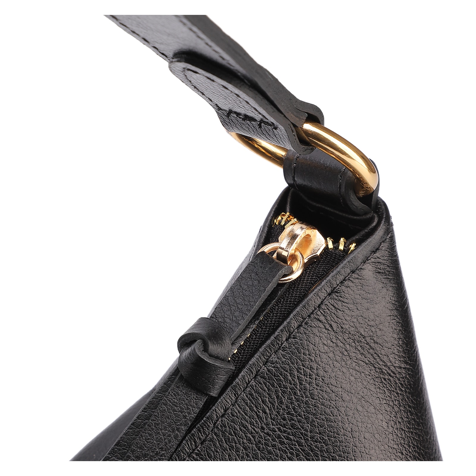 Bolsa Hobo Couro Preto  Zíper Lateral