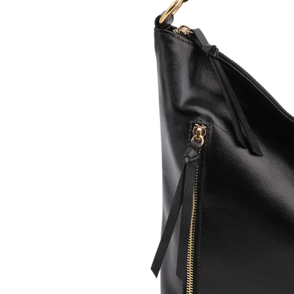 Bolsa Hobo Couro Preto  Zíper Lateral - imagem 8