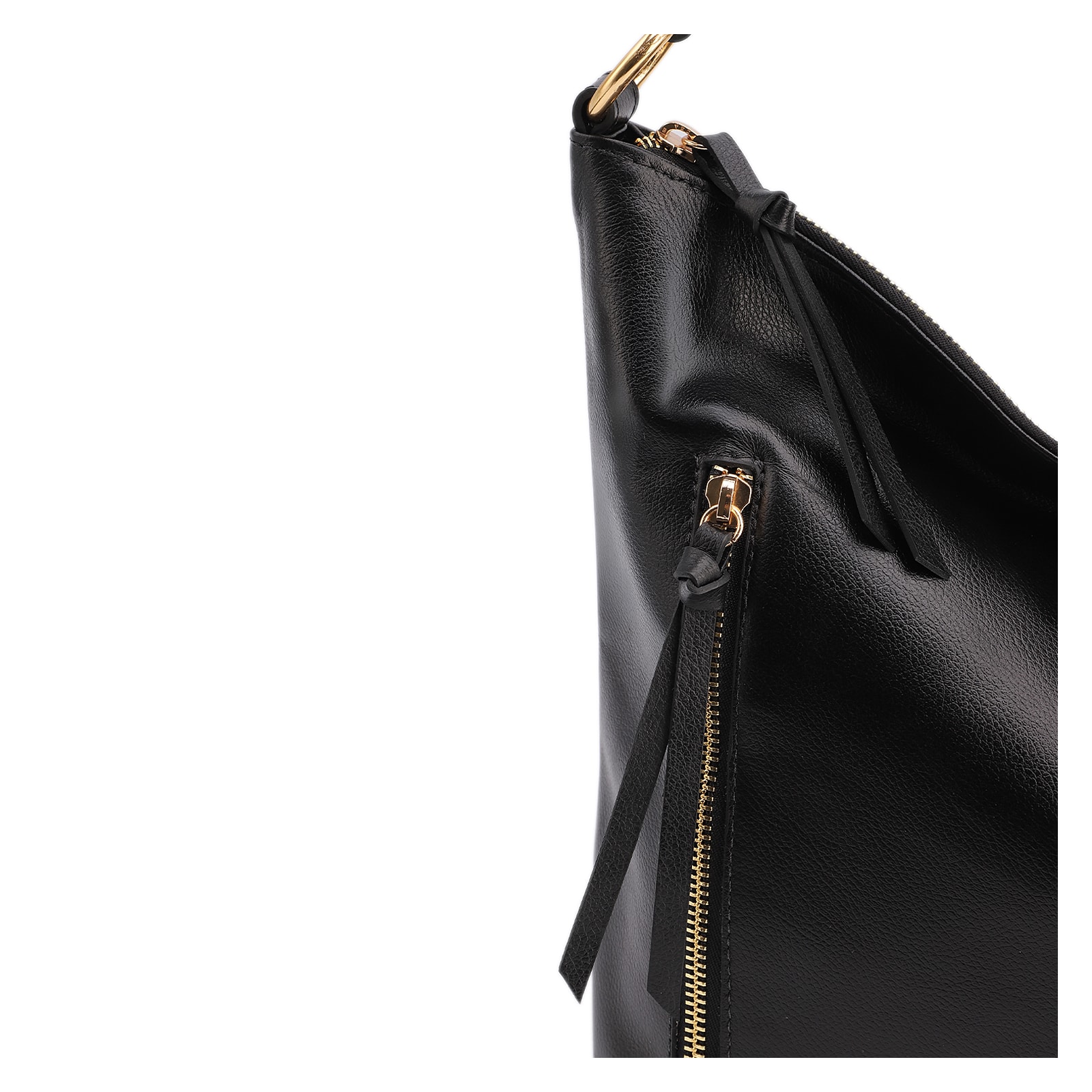 Bolsa Hobo Couro Preto Zíper Lateral