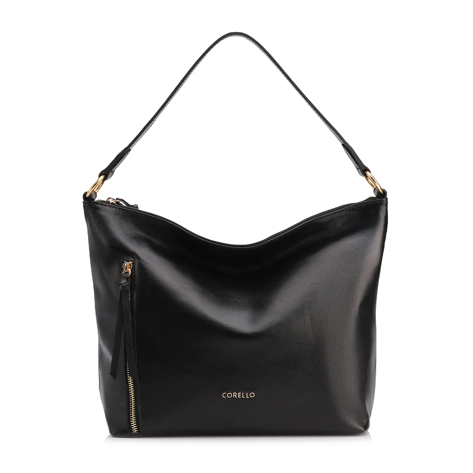 Bolsa Hobo Couro Preto  Zíper Lateral