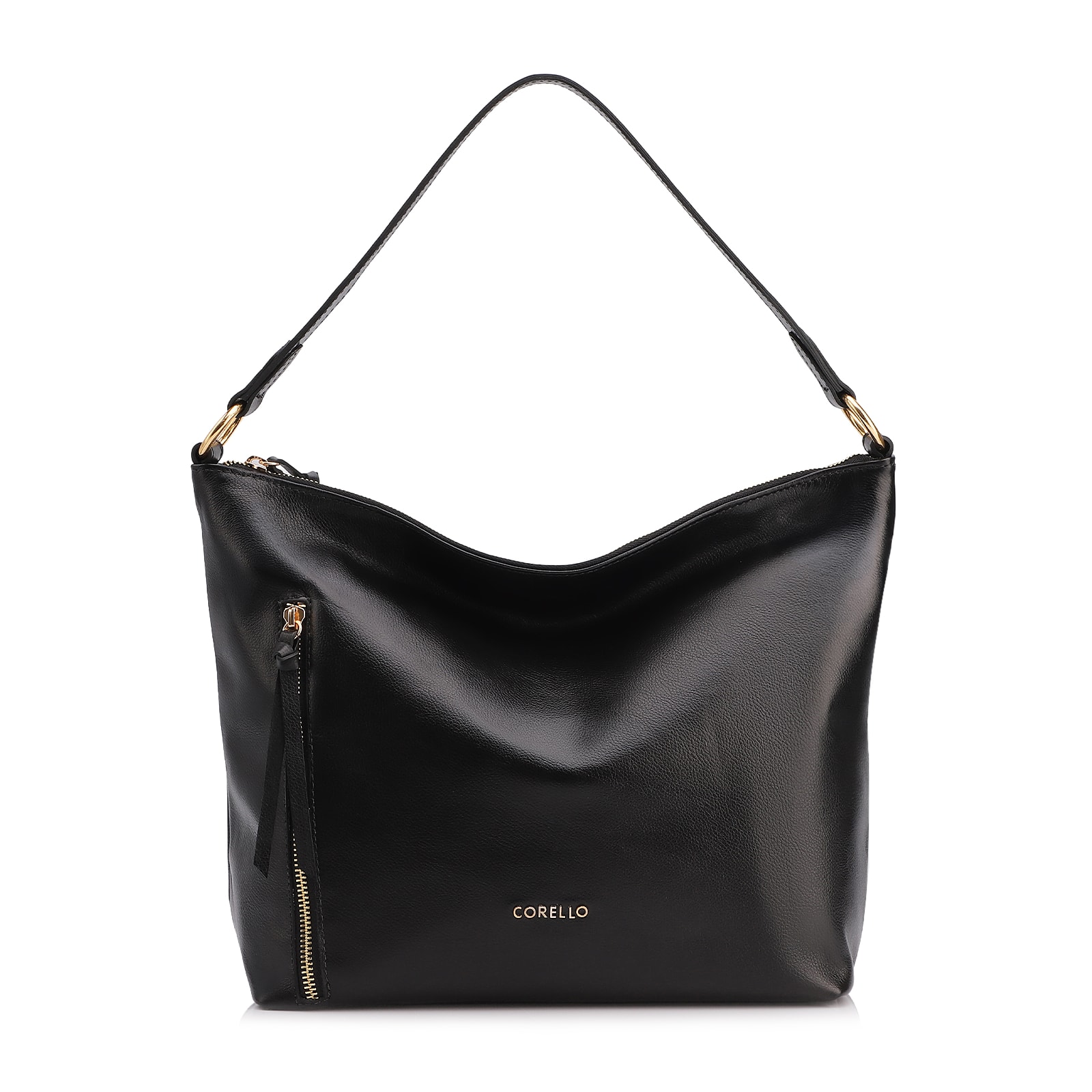Bolsa Hobo Couro Preto Zíper Lateral
