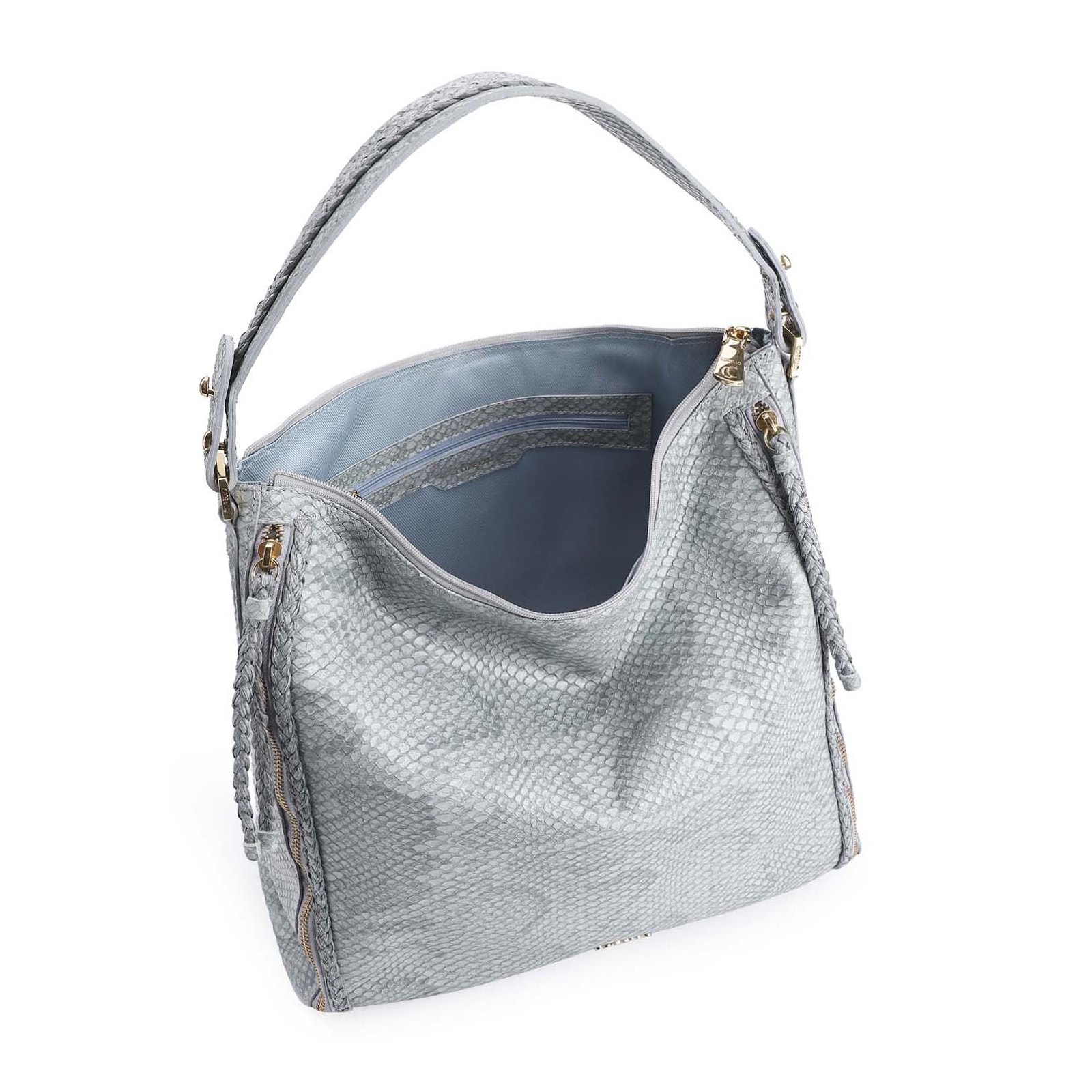 Bolsa Hobo Couro Python Azul