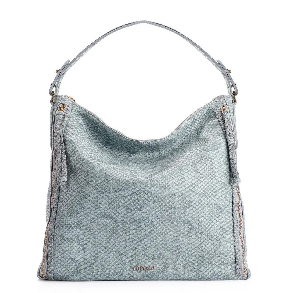 Bolsa Hobo Couro Python Azul