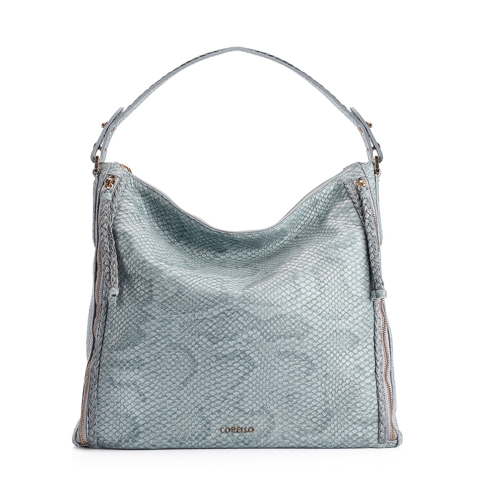 Bolsa Hobo Couro Python Azul