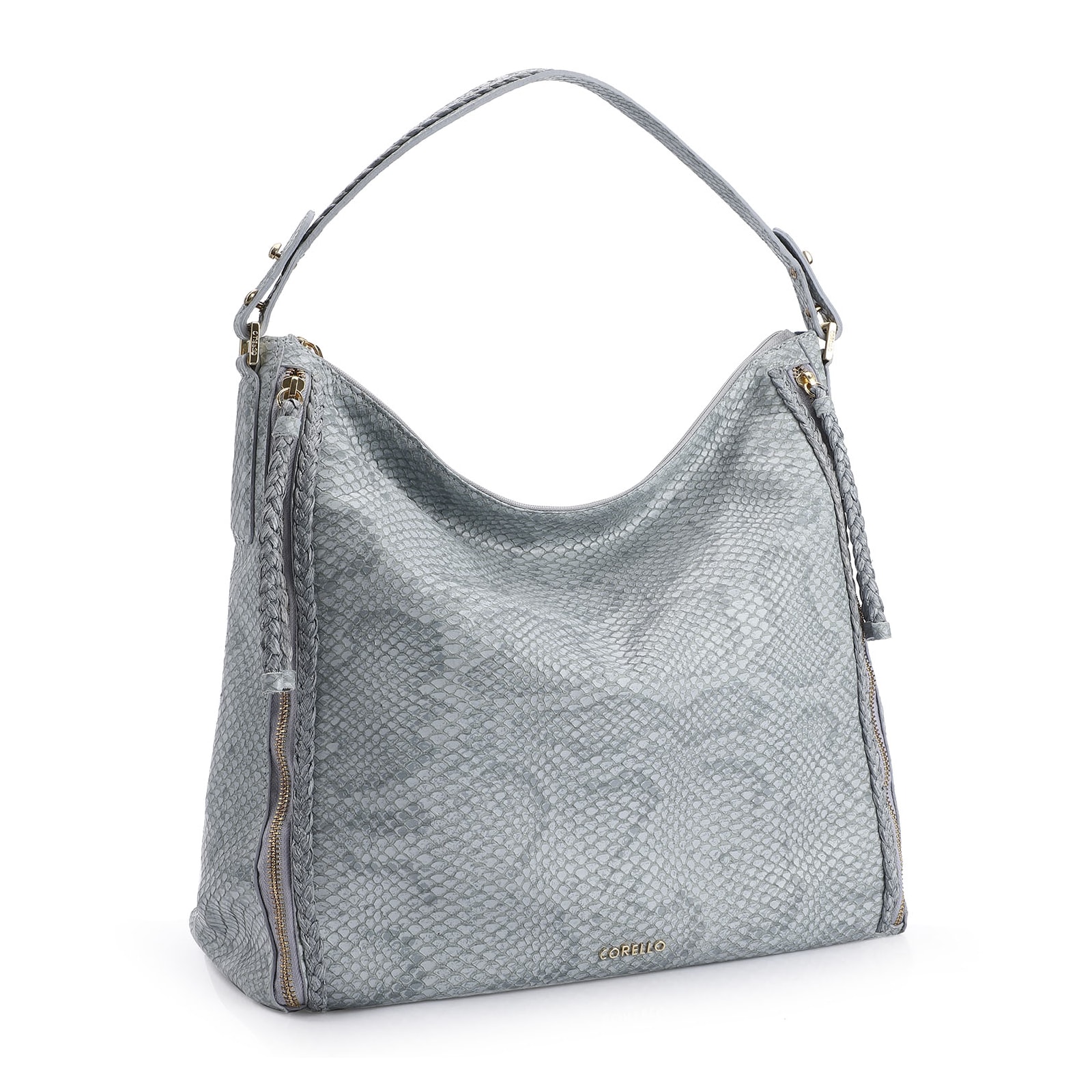 Bolsa Hobo Couro Python Azul