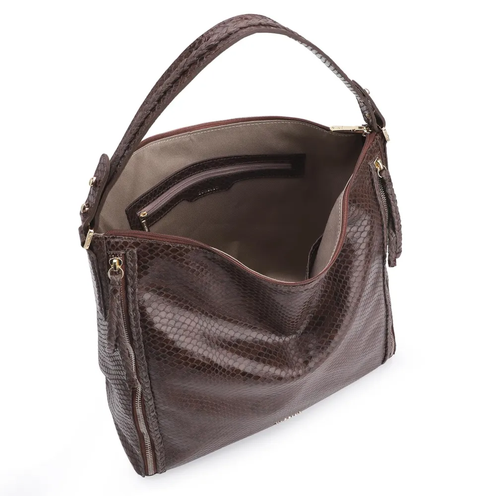 Bolsa Hobo Couro Python Marrom - imagem 4