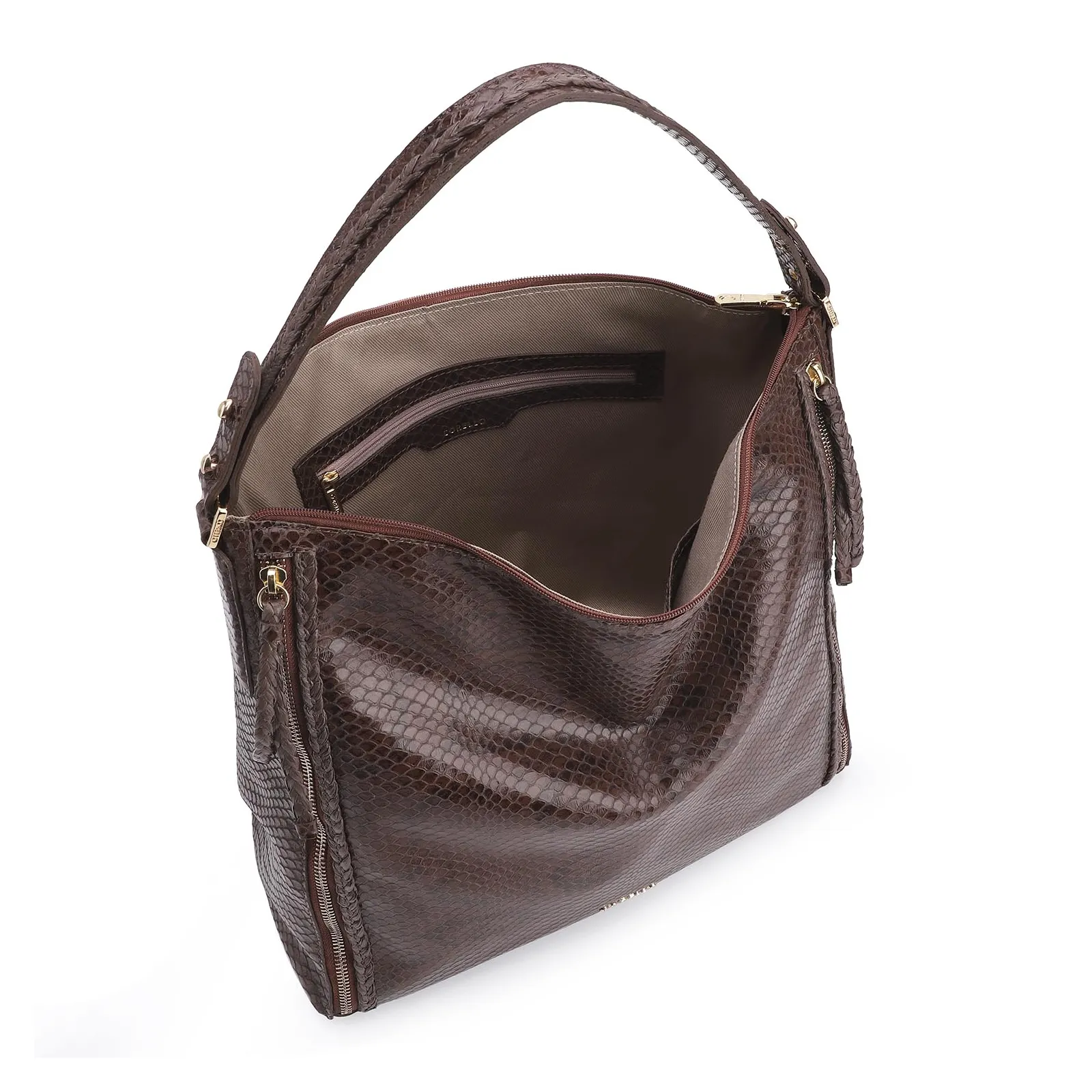 Bolsa Hobo Couro Python Marrom