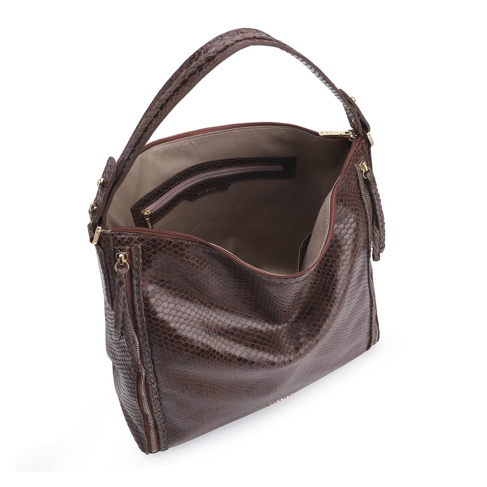 Bolsa Hobo Couro Python Marrom