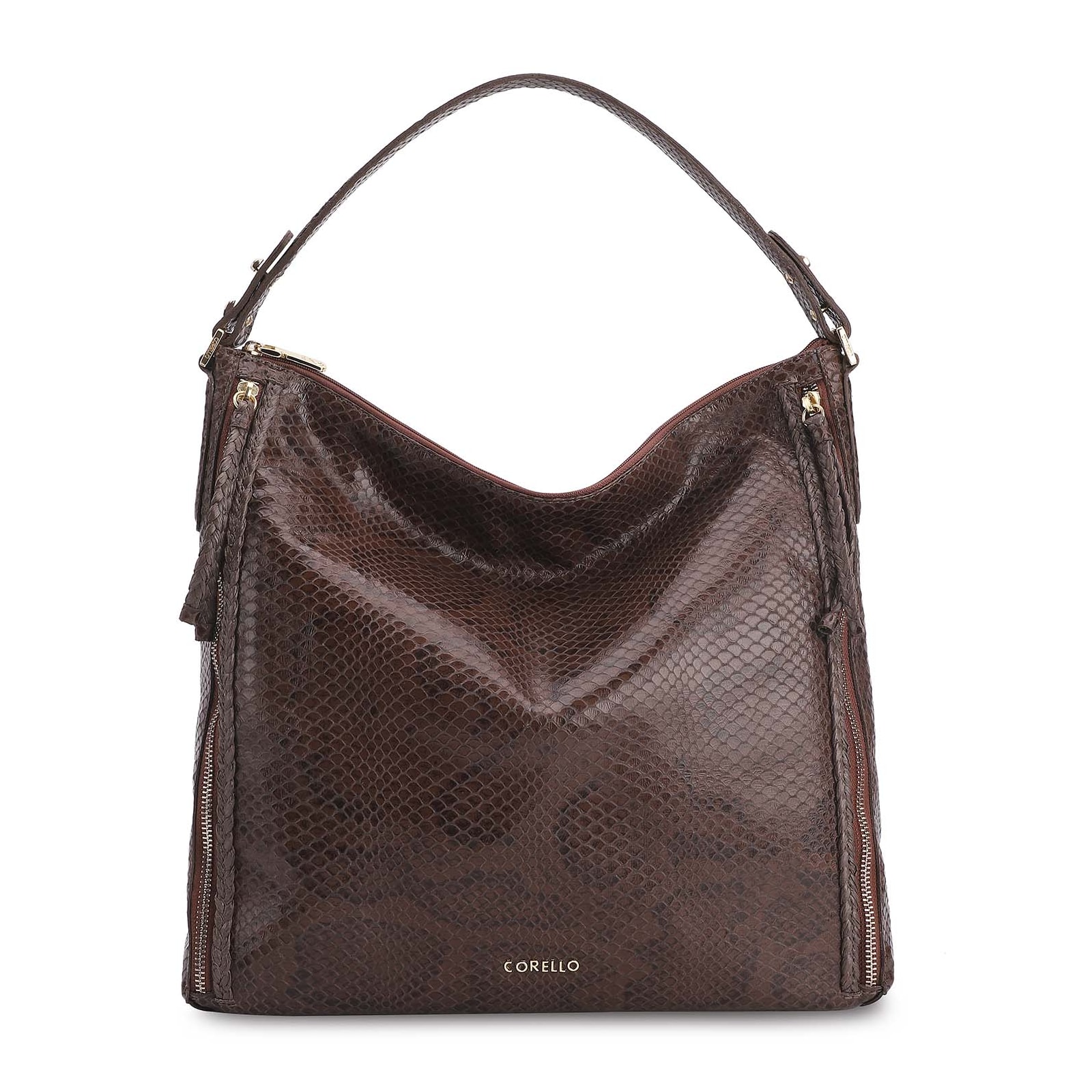Bolsa Hobo Couro Python Marrom