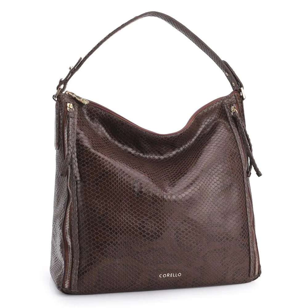 Bolsa Hobo Couro Python Marrom - imagem 2