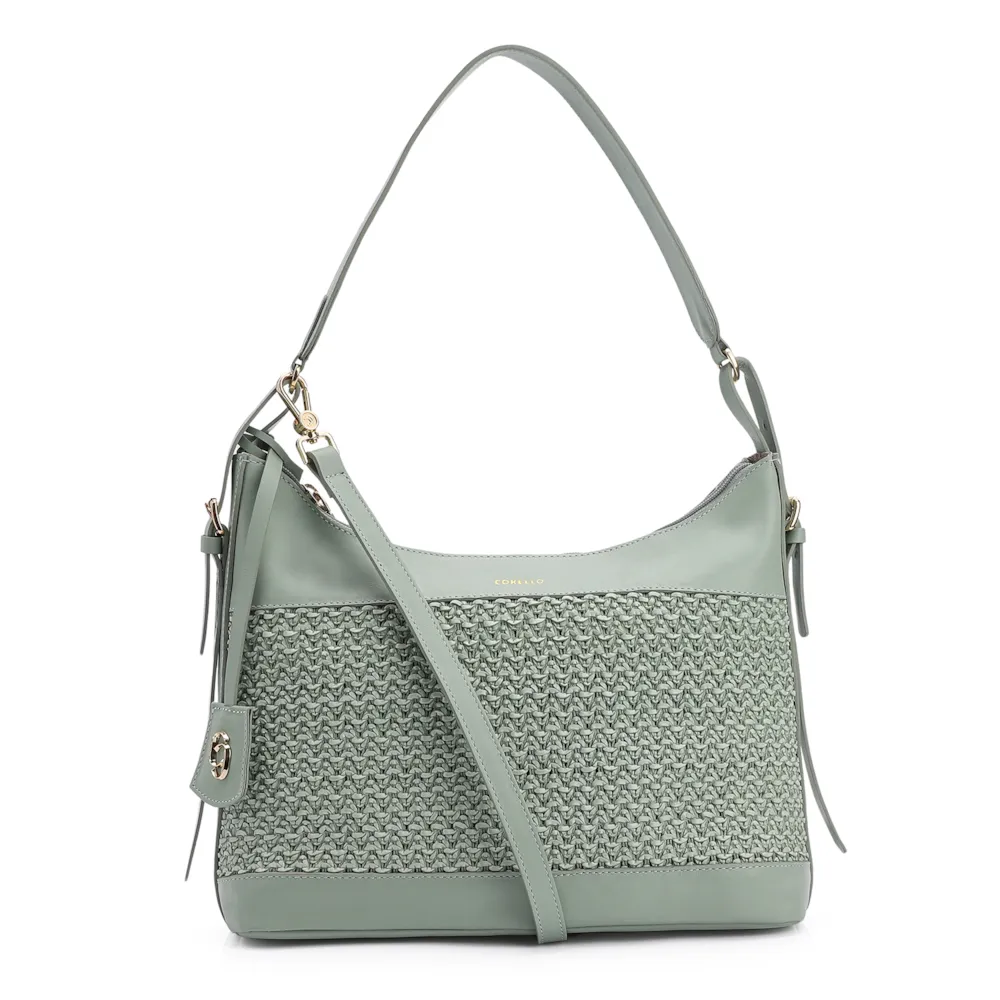 Bolsa Hobo Couro Verde/Crochet Verde