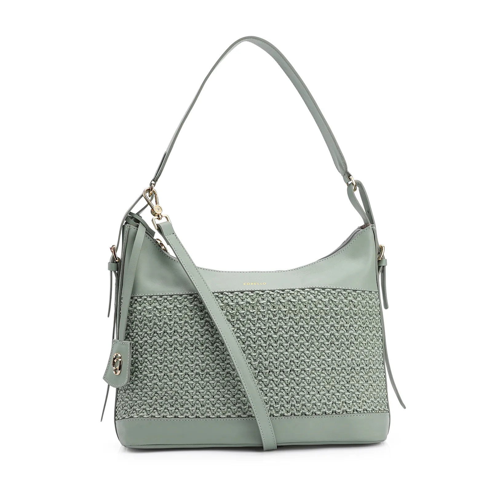 Bolsa Hobo Couro Verde/Crochet Verde