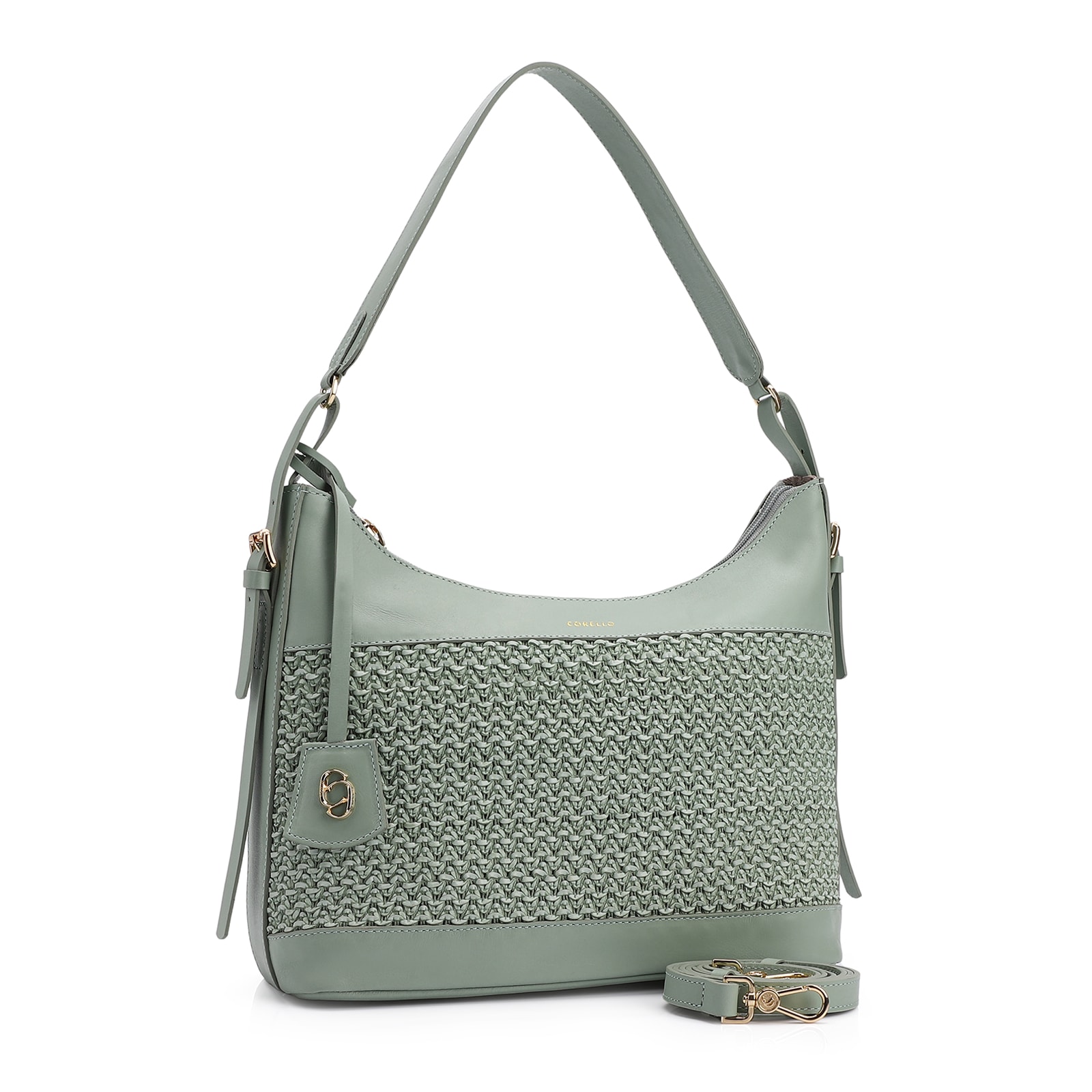 Bolsa Hobo Couro Verde/Crochet Verde