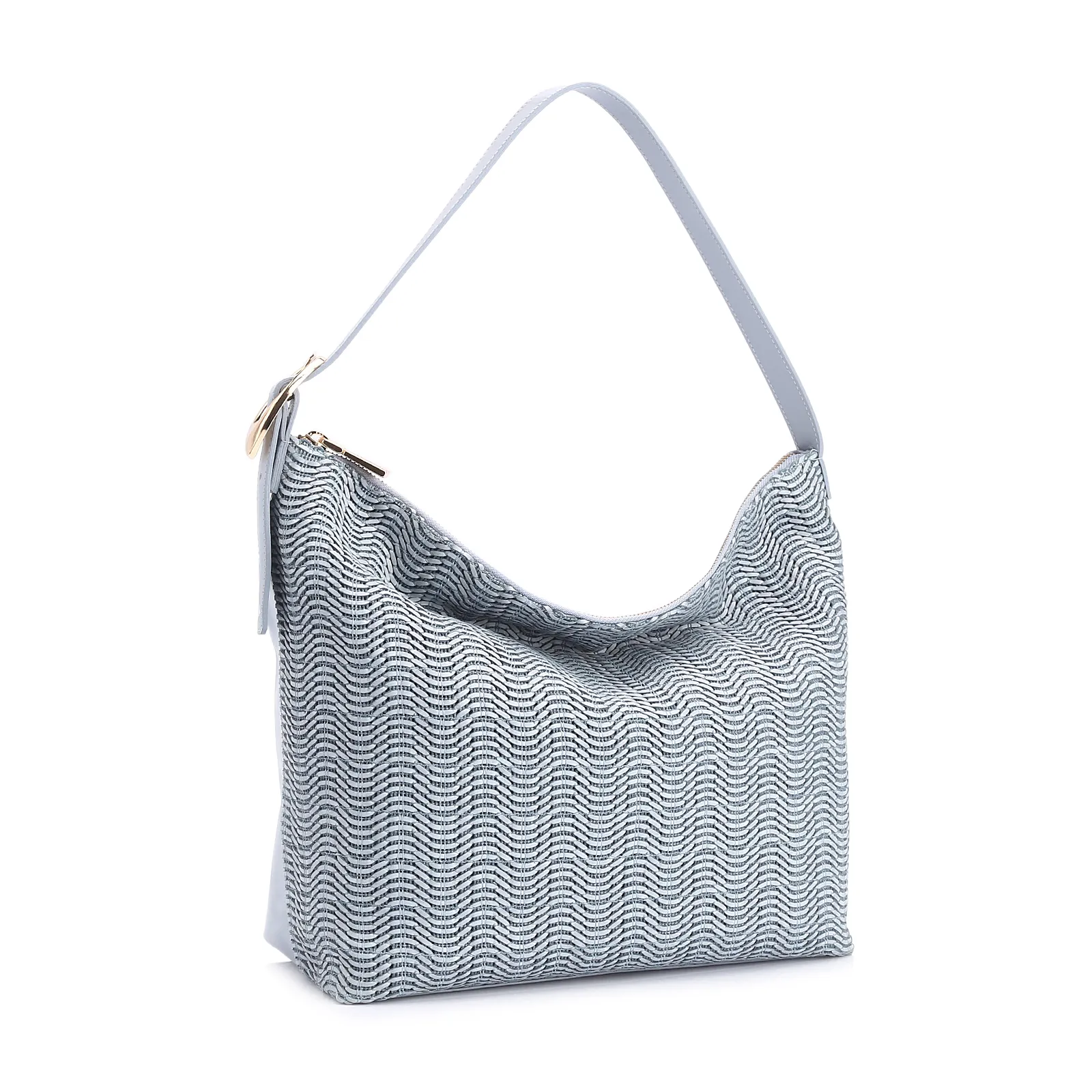 Bolsa Hobo Fivela Couro Azul/Alt Tramado Azul