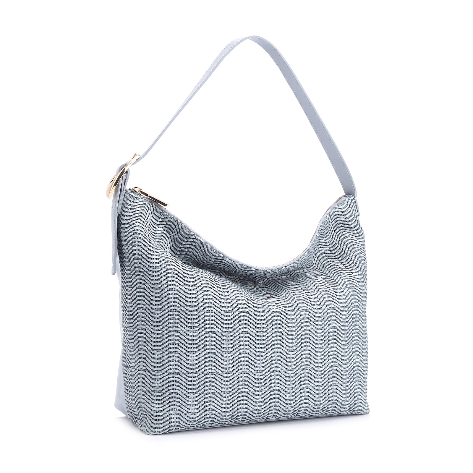 Bolsa Hobo Fivela Couro Azul/Alt Tramado Azul