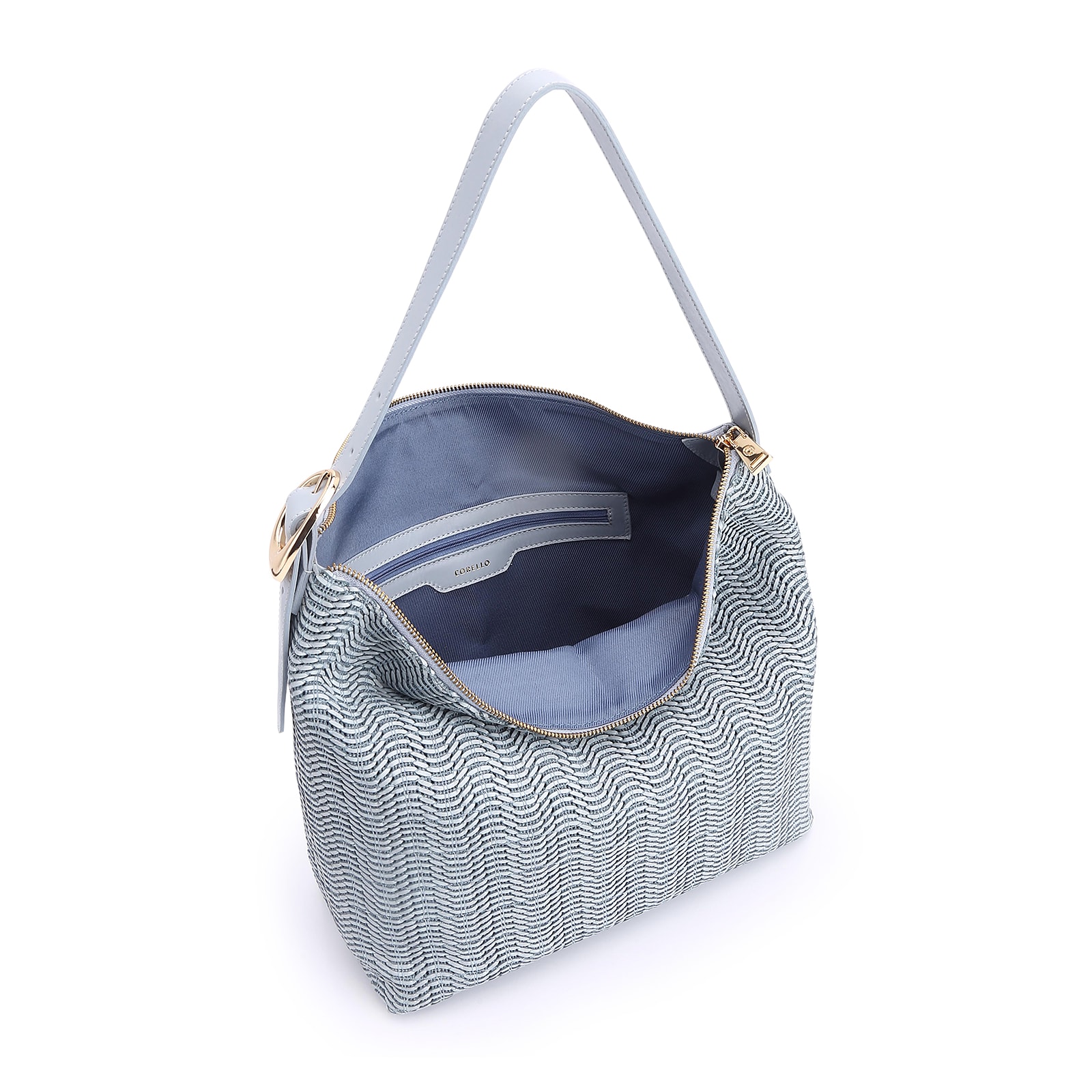 Bolsa Hobo Fivela Couro Azul/Alt Tramado Azul