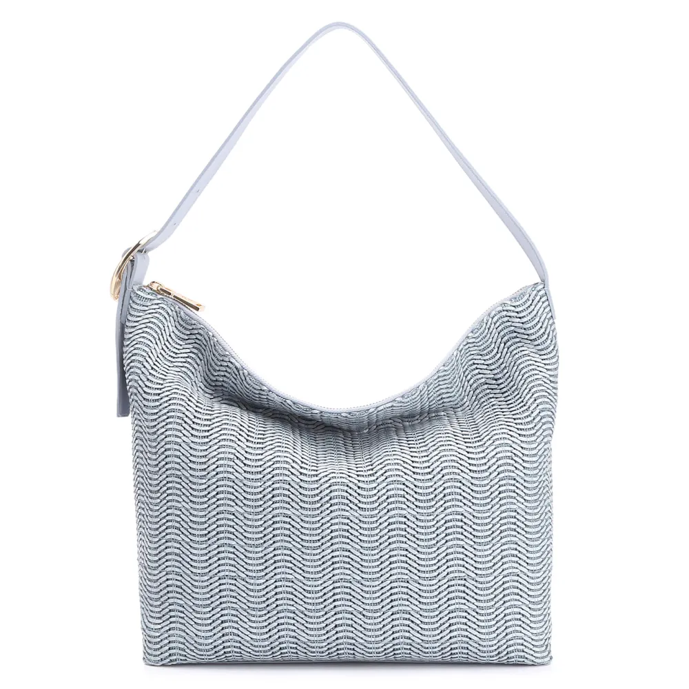 Bolsa Hobo Fivela Couro Azul/Alt Tramado Azul