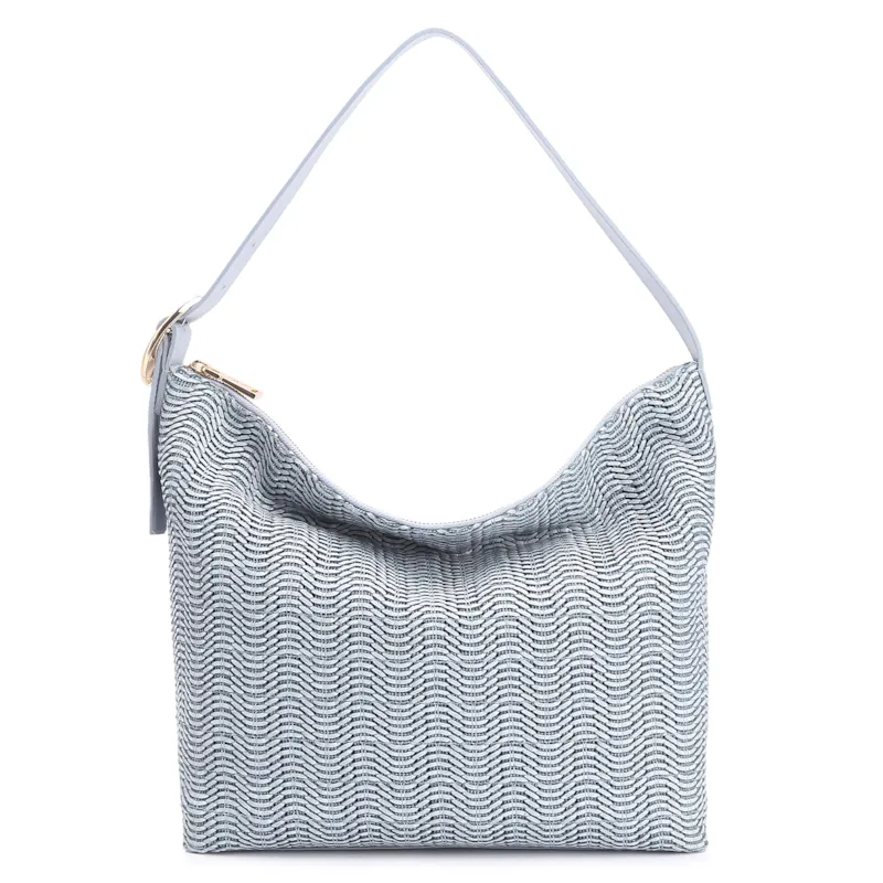 Bolsa Hobo Fivela Couro Azul/Alt Tramado Azul