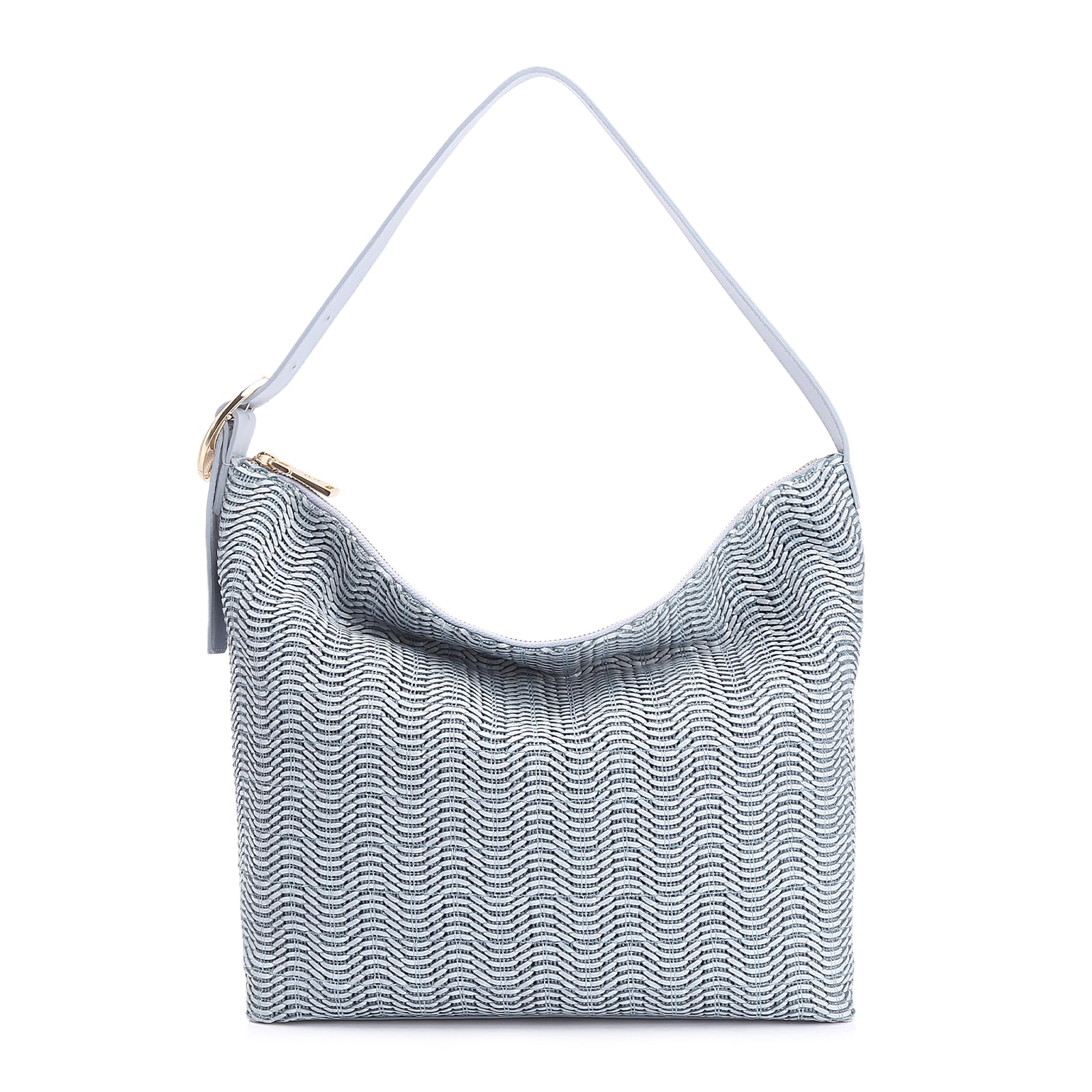 Bolsa Hobo Fivela Couro Azul/Alt Tramado Azul