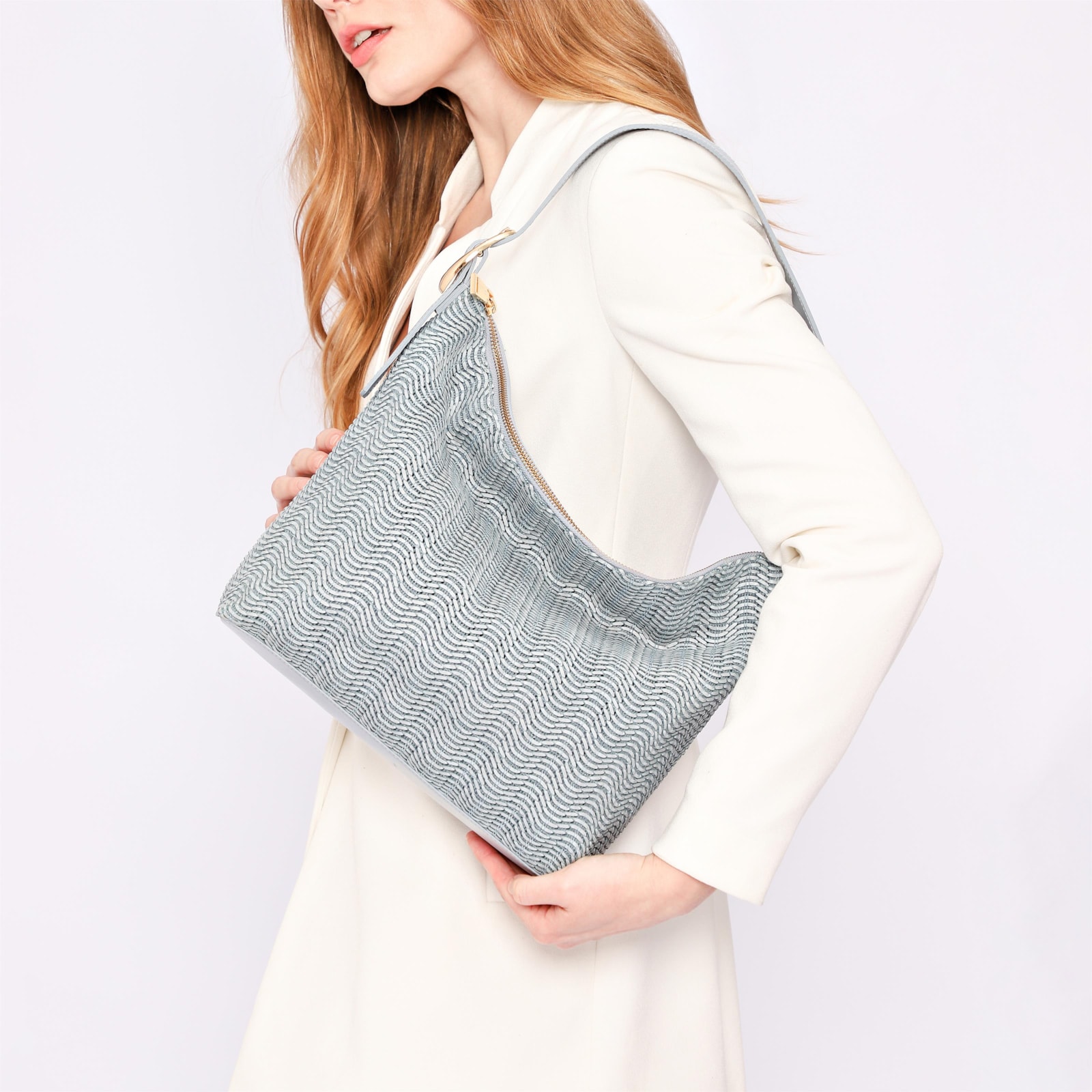 Bolsa Hobo Fivela Couro Azul/Alt Tramado Azul