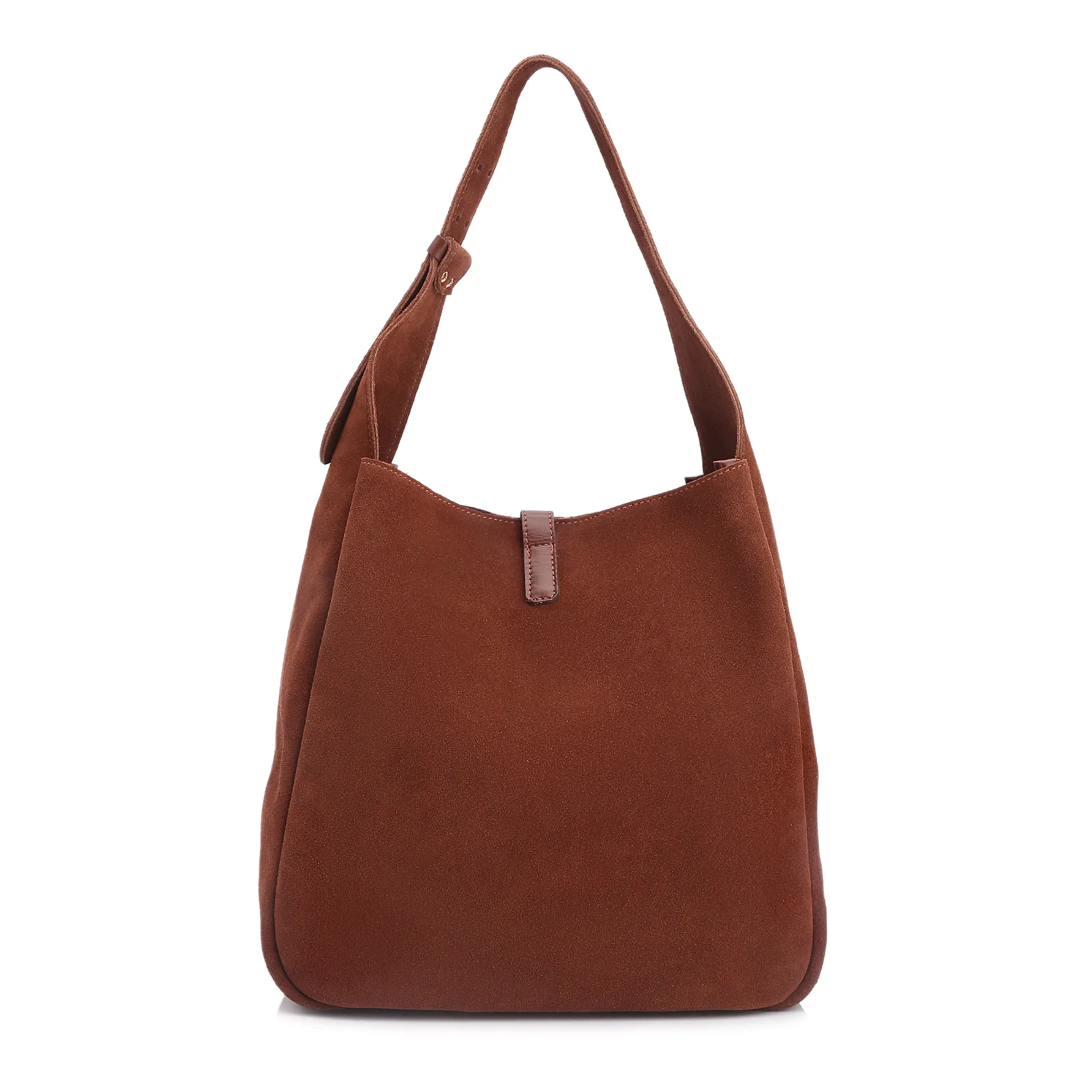 Bolsa Hobo Fivela Couro Camurça Marrom