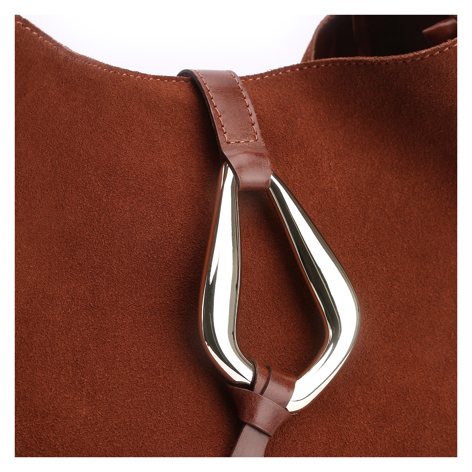 Bolsa Hobo Fivela Couro Camurça Marrom