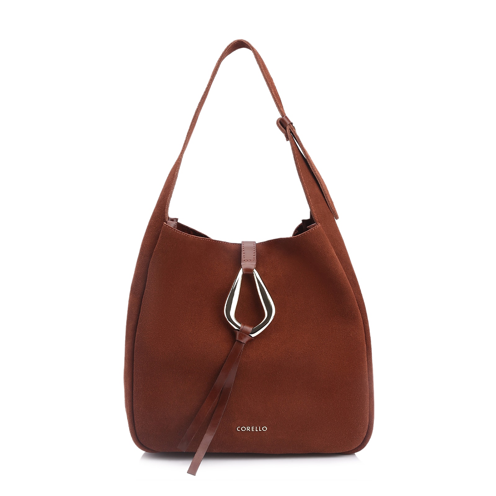 Bolsa Hobo Fivela Couro Camurça Marrom