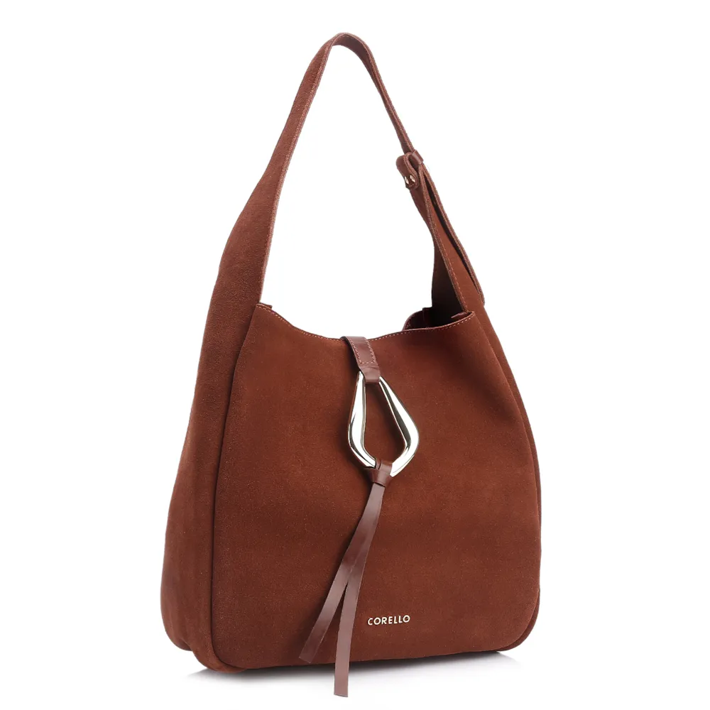 Bolsa Hobo Fivela Couro Camurça Marrom - imagem 2