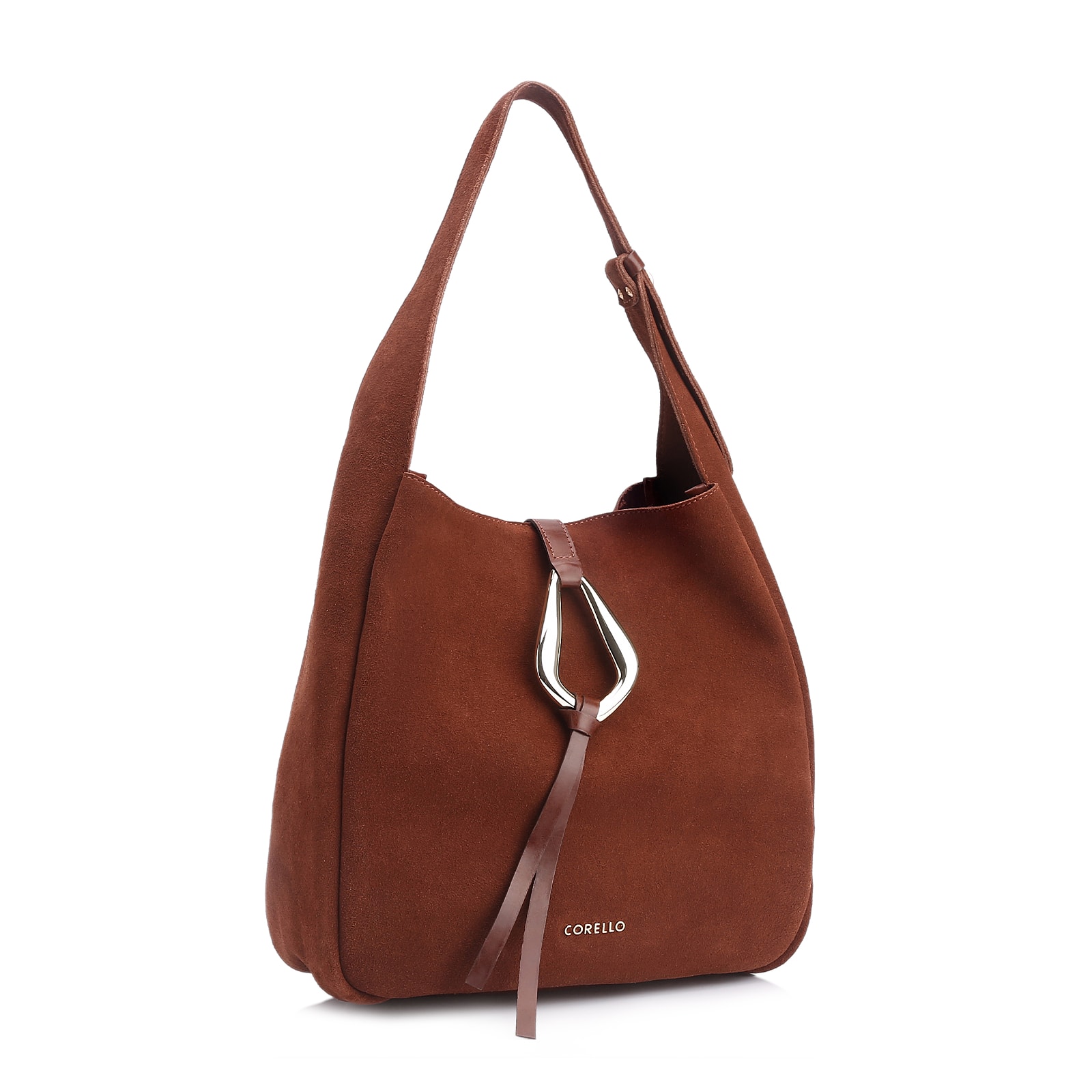 Bolsa Hobo Fivela Couro Camurça Marrom