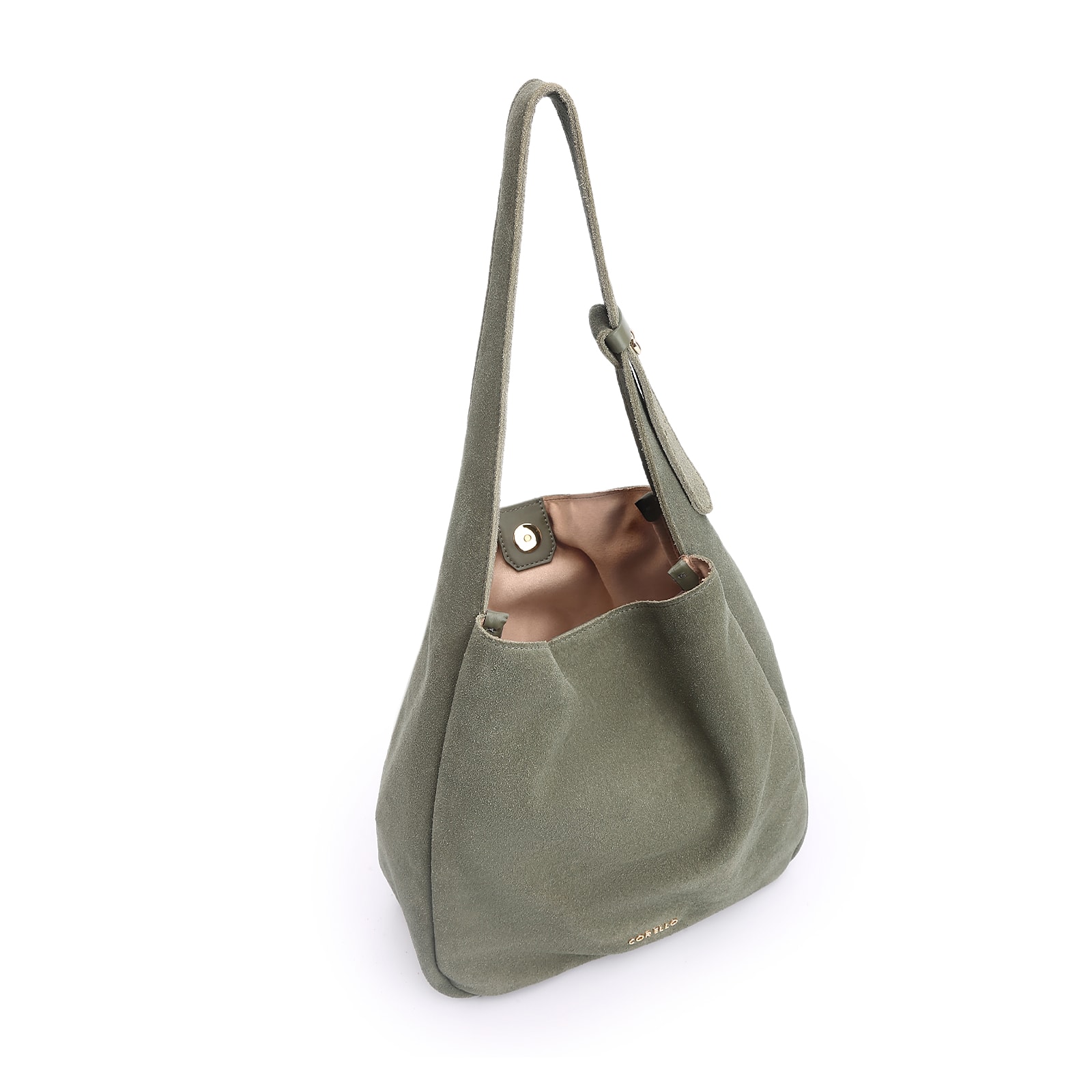 Bolsa Hobo Fivela Couro Camurça Verde