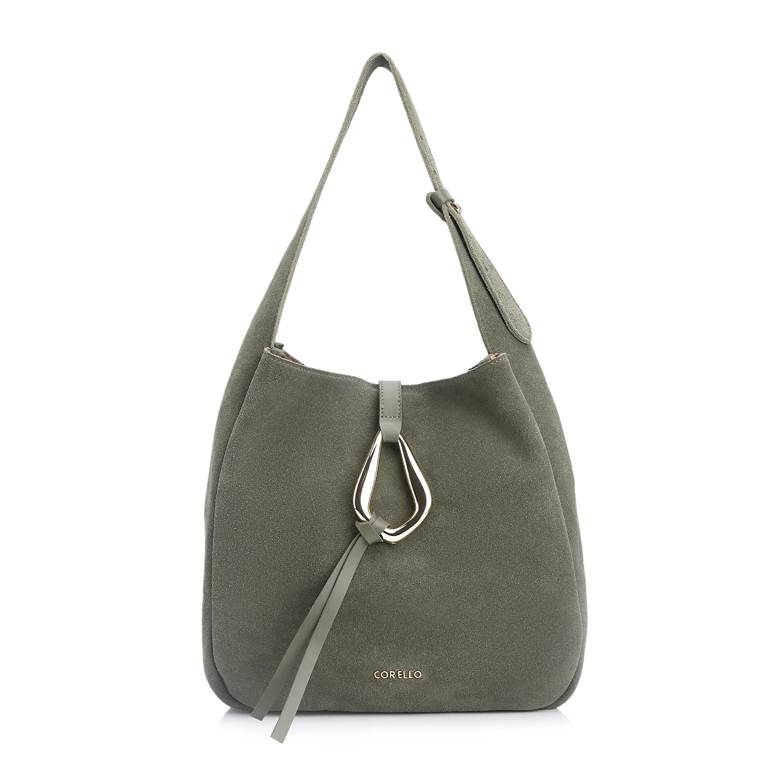 Bolsa Hobo Fivela Couro Camurça Verde