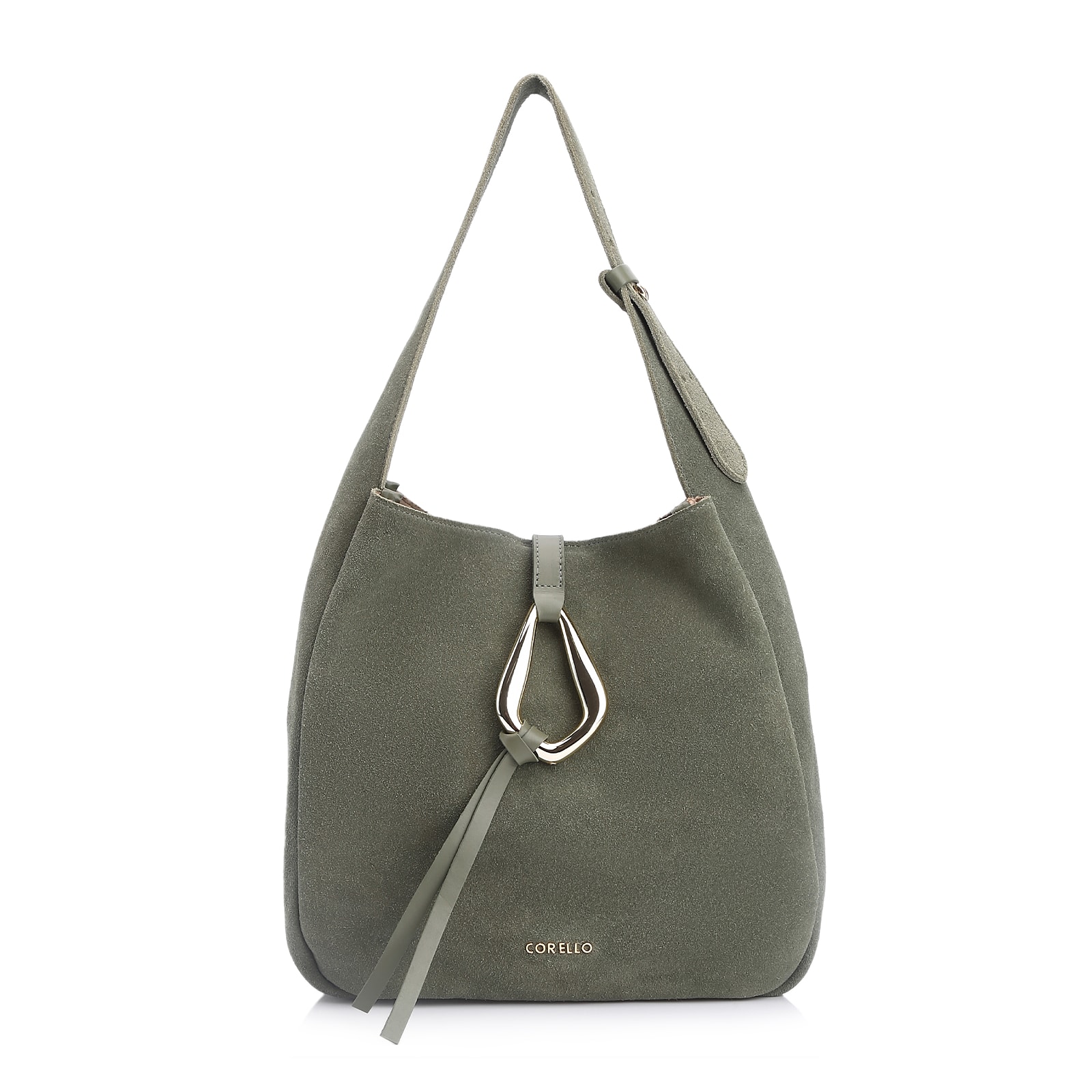 Bolsa Hobo Fivela Couro Camurça Verde