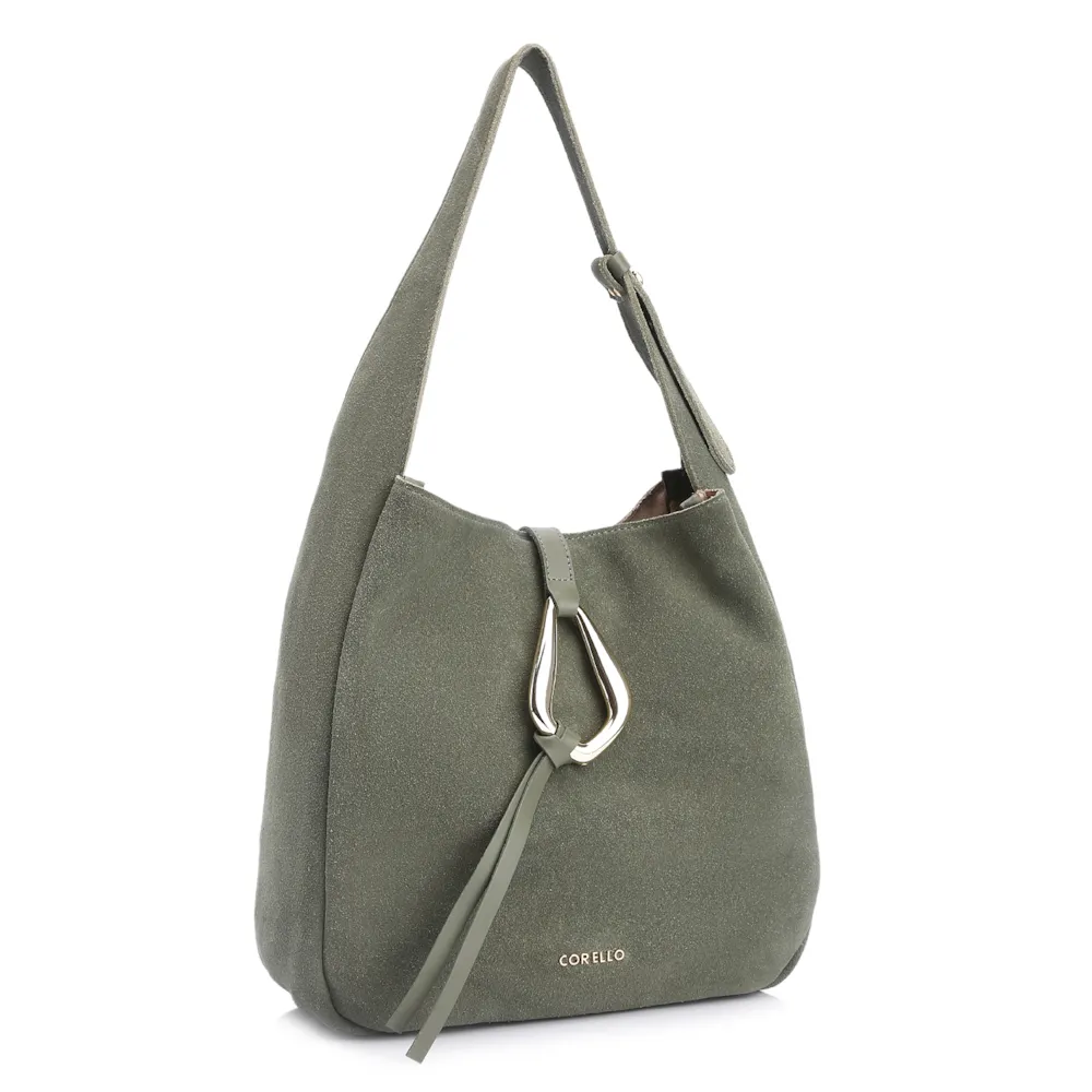 Bolsa Hobo Fivela Couro Camurça Verde - imagem 2