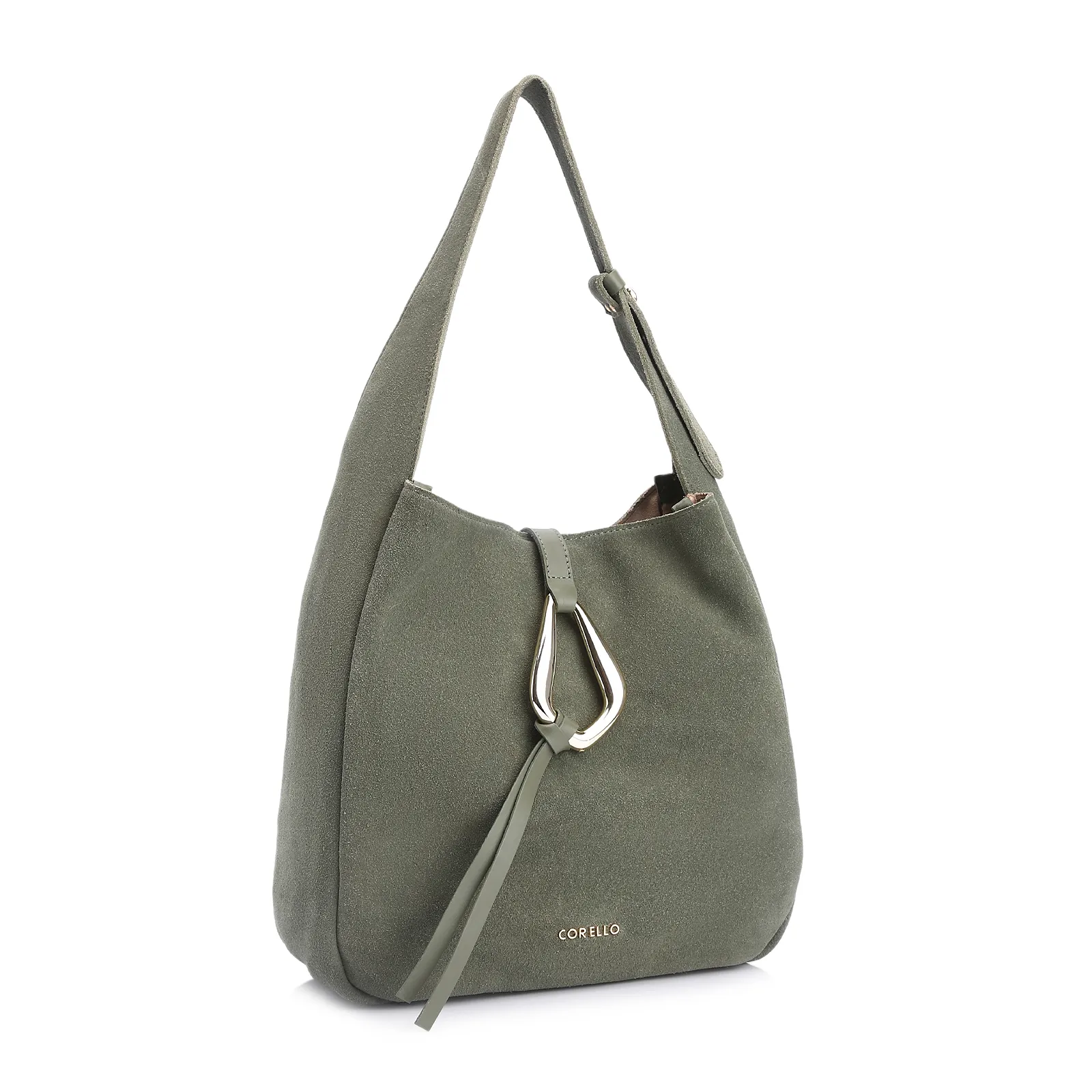 Bolsa Hobo Fivela Couro Camurça Verde