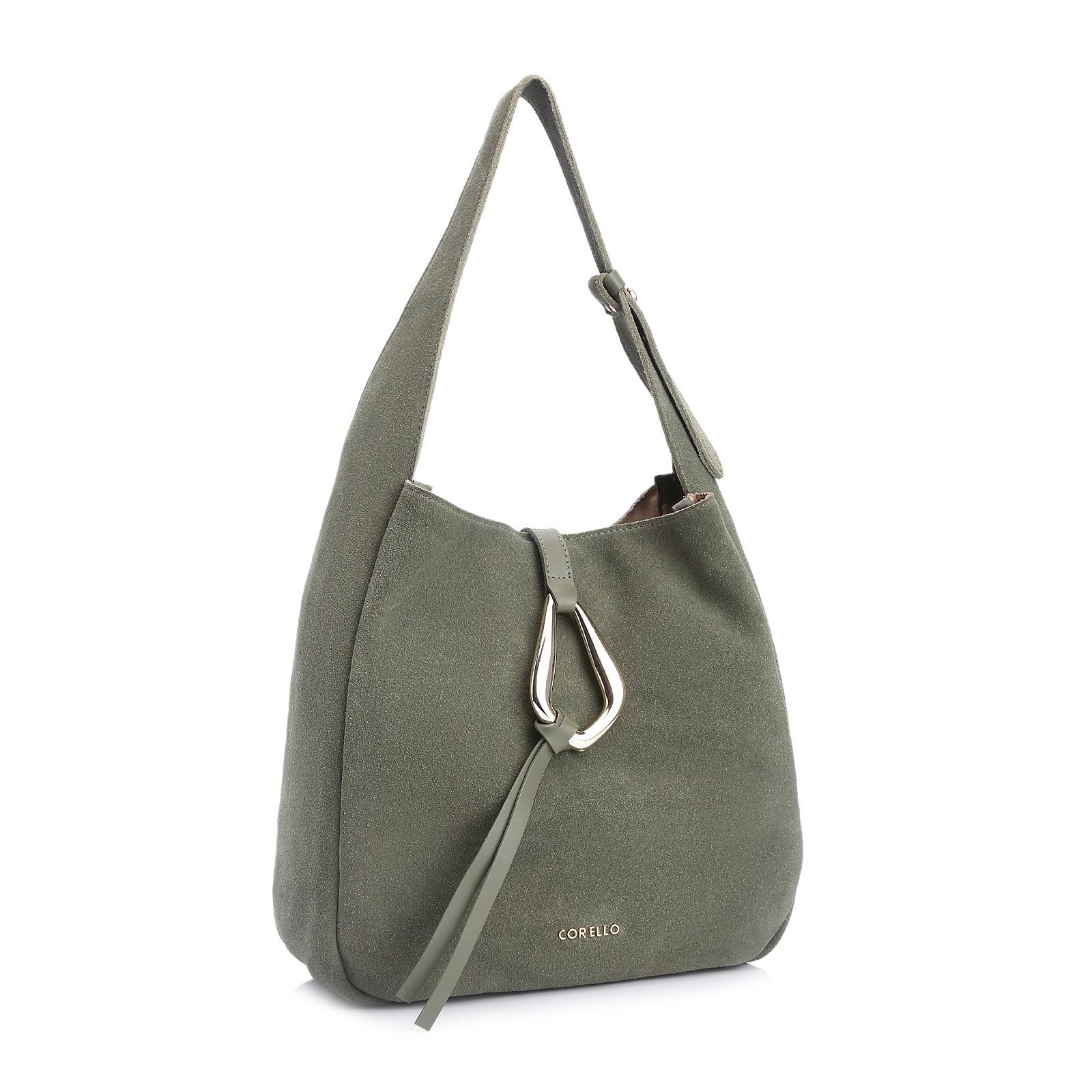Bolsa Hobo Fivela Couro Camurça Verde