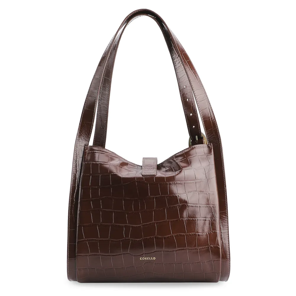 Bolsa Hobo Fivela Couro Croco Marrom - imagem 3