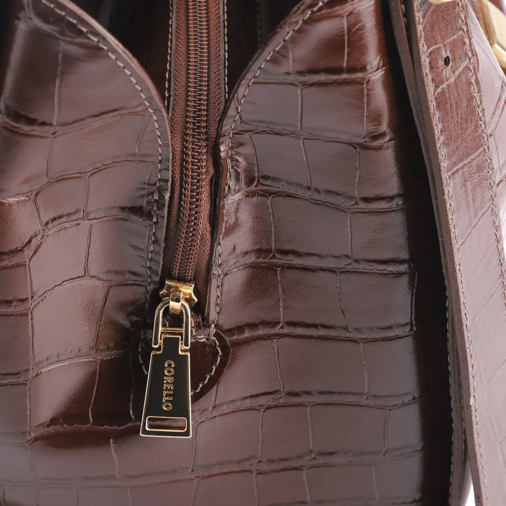 Bolsa Hobo Fivela Couro Croco Marrom - imagem 5
