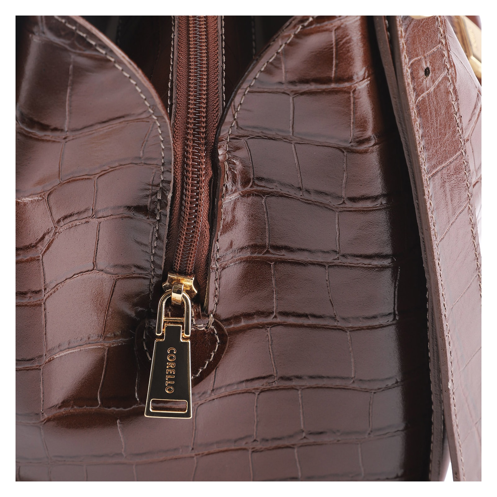 Bolsa Hobo Fivela Couro Croco Marrom