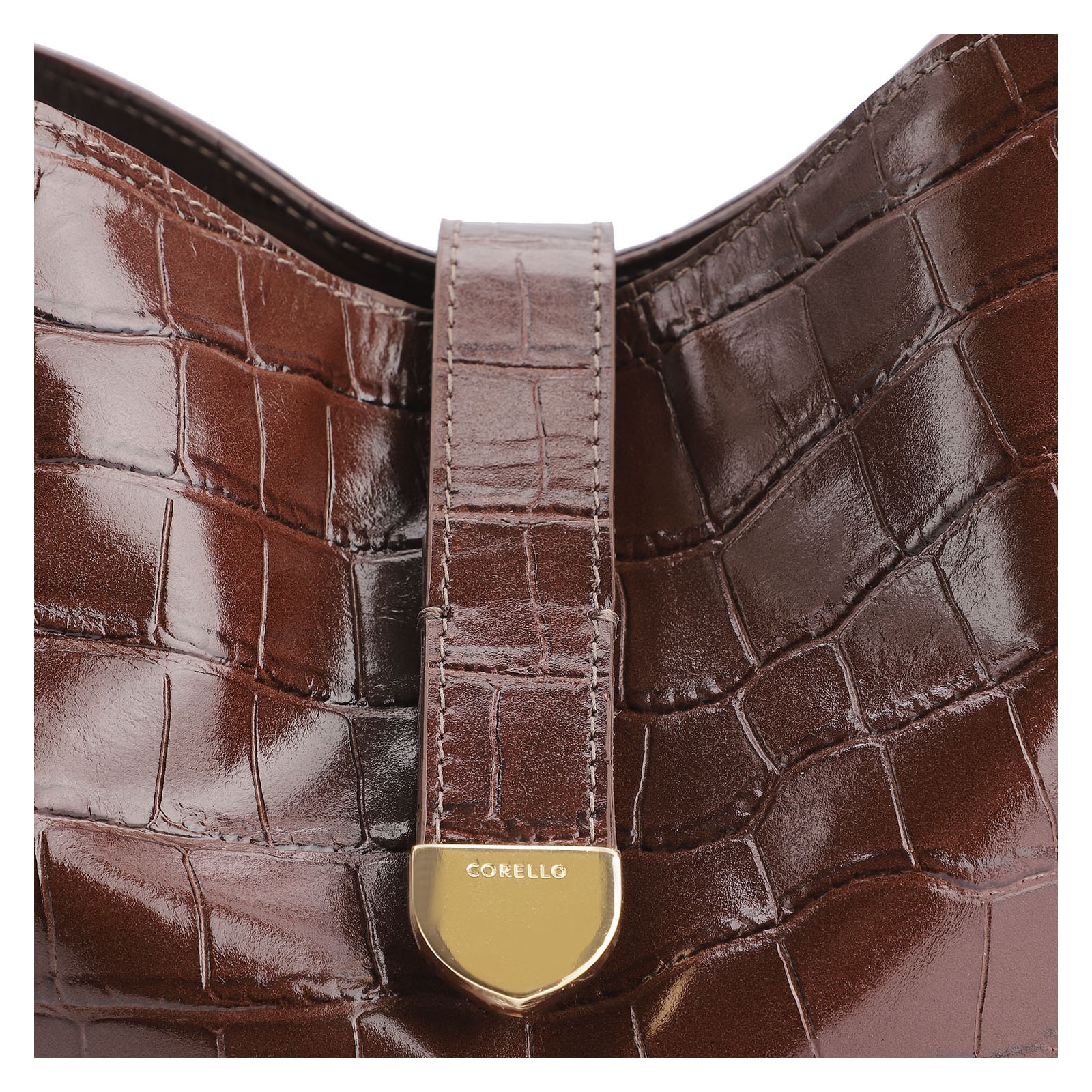 Bolsa Hobo Fivela Couro Croco Marrom