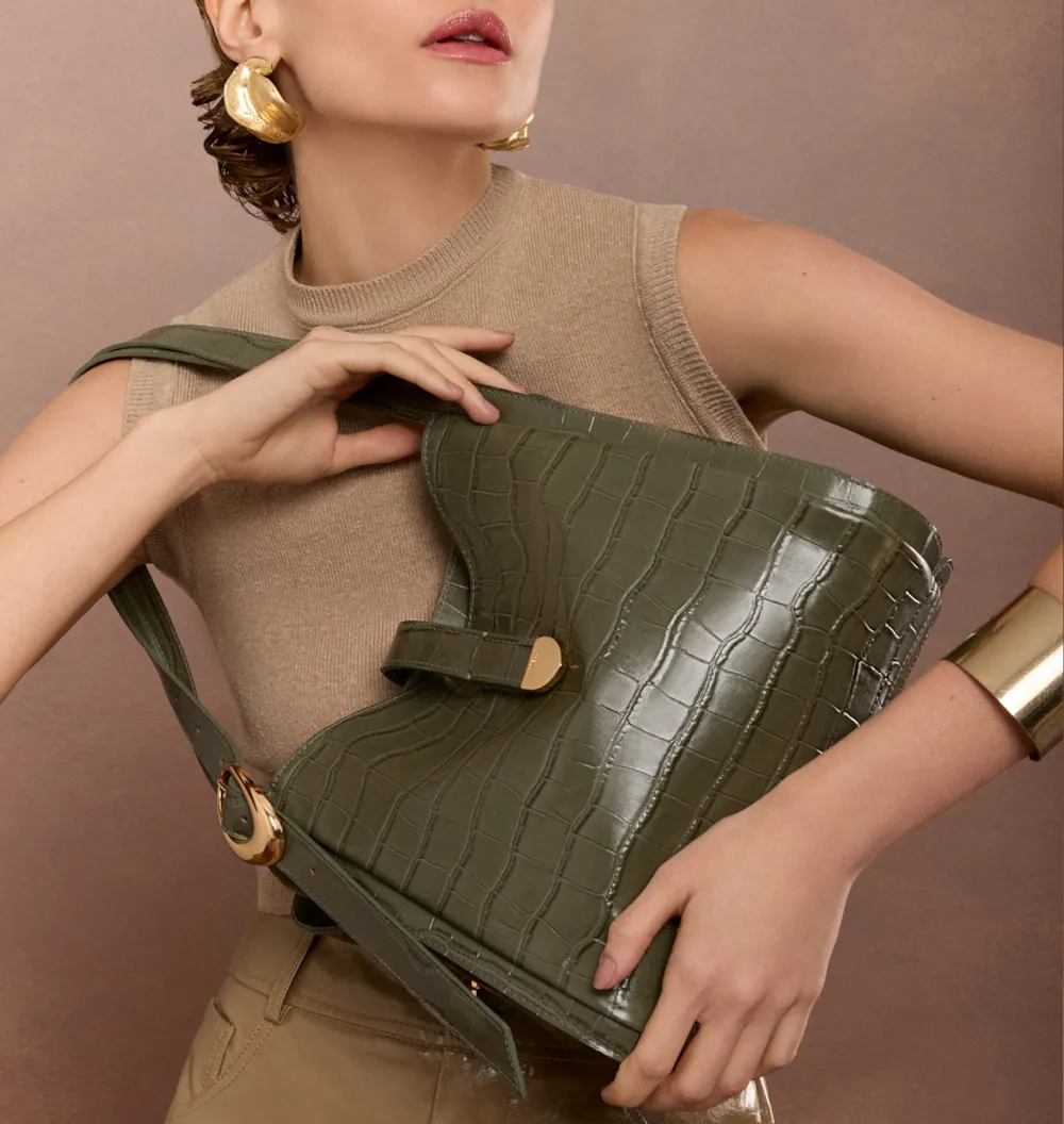 Bolsa Hobo Fivela Couro Croco Verde - imagem 2